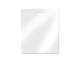 Sacchetti con foro per maniglia in LDPE 50 my, bianchi, 380 x 460 + 80 mm con soffietto sul fondo