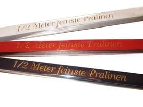 Barre d'un demi-mètre bordeaux brillant, pour 18 chocolats, impression 1 couleur or