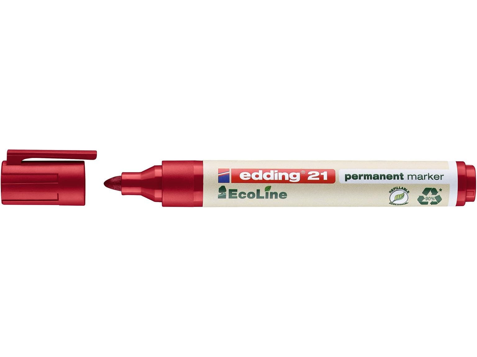 Marqueur permanent Edding 21 Ecoline pointe ogive rouge 1,5-3 mm, respectueux de l'environnement