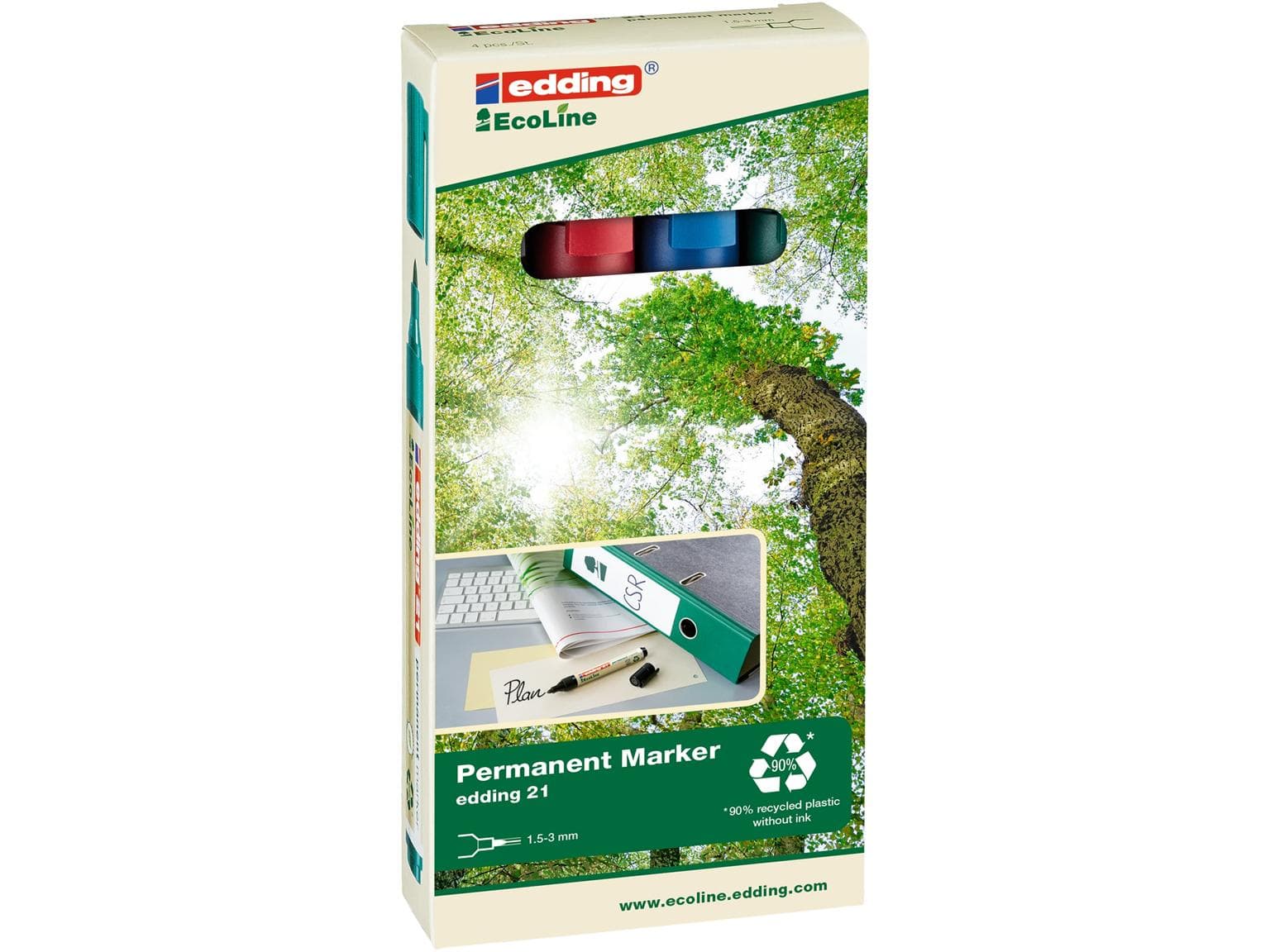 Marqueur permanent edding 21 E-4 EcoLine pointe ogive 1,5-3 mm, respectueux de l'environnement