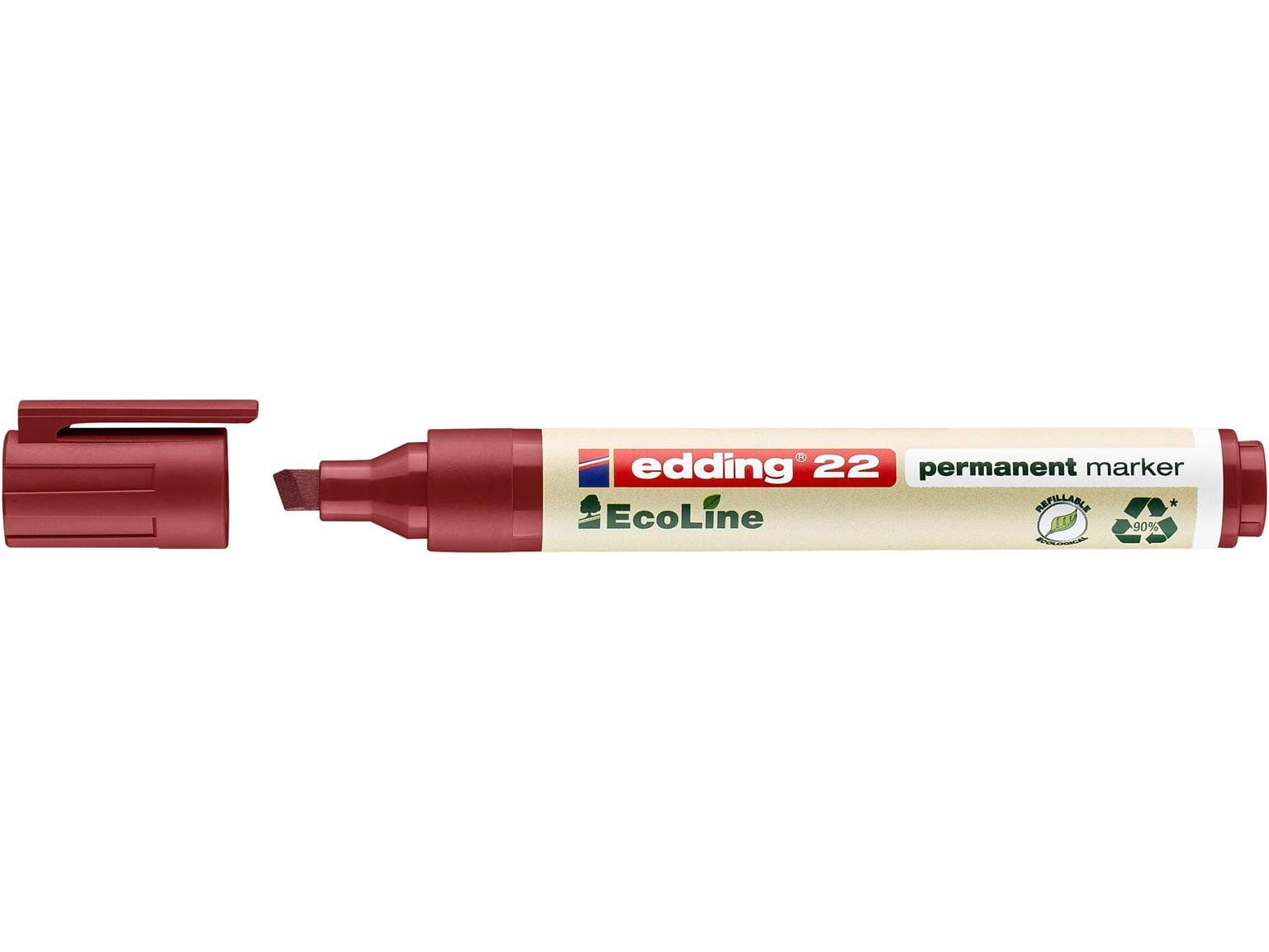 Marqueur permanent edding 22 EcoLine pointe biseautée rouge 1-5 mm, respectueux de l'environnement
