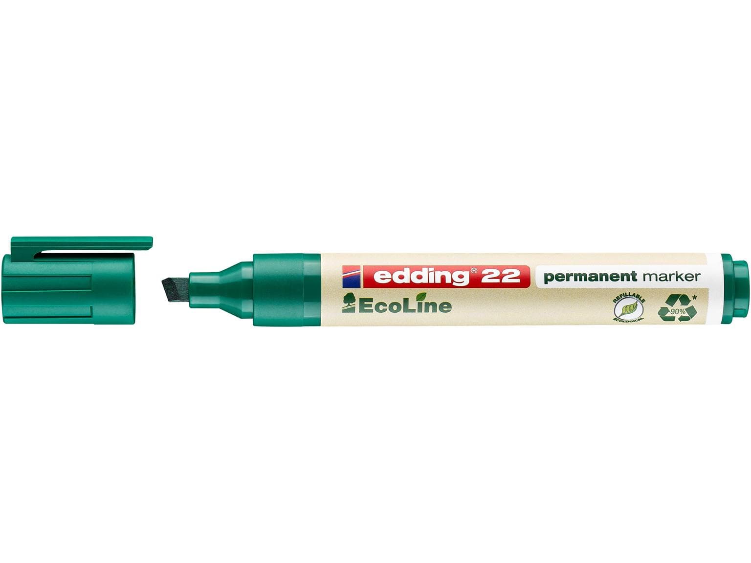 Marqueur permanent edding 22 EcoLine pointe biseautée verte 1-5 mm, respectueux de l'environnement