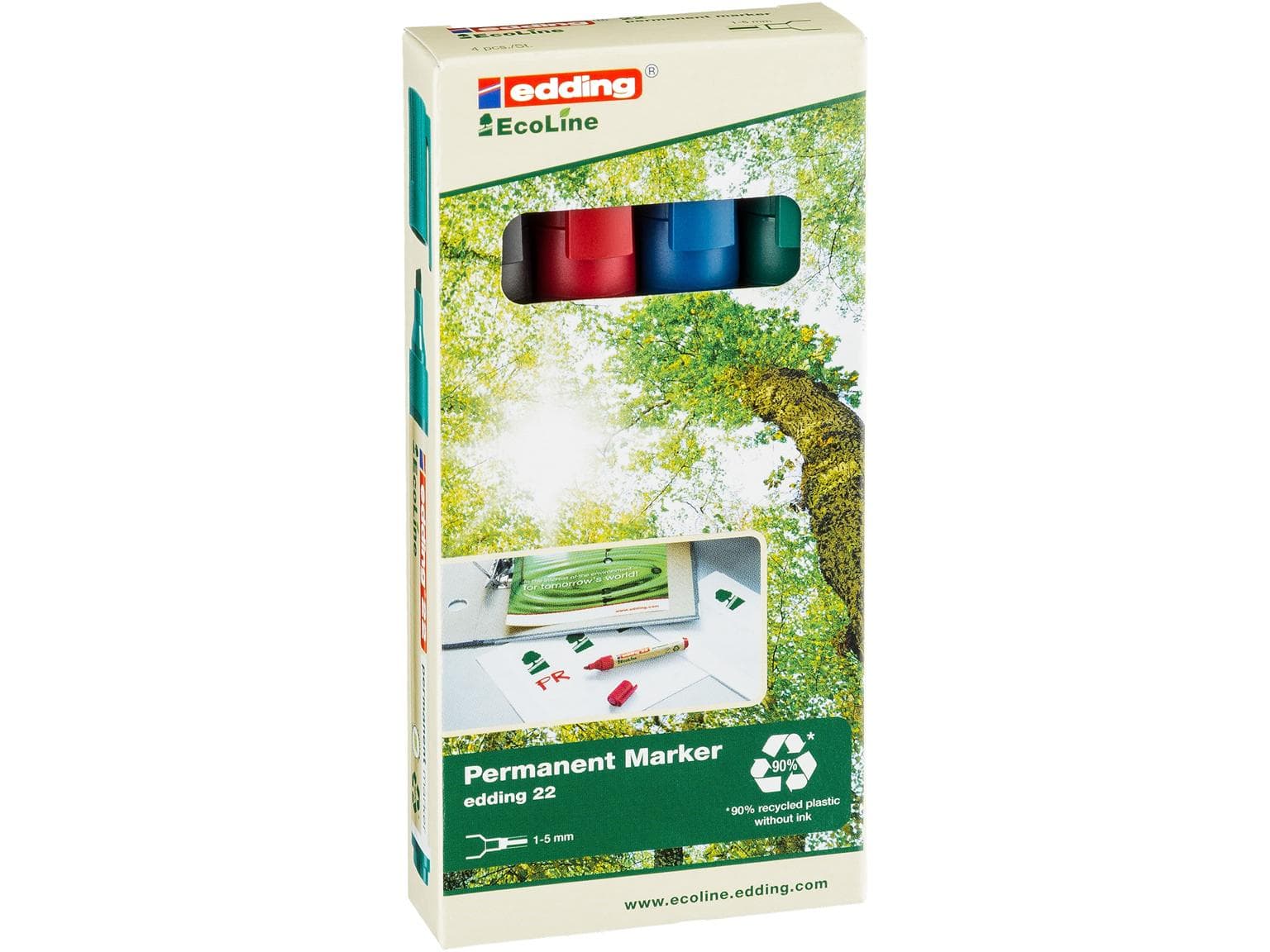 Marqueur permanent edding 22 E-4 EcoLine pointe biseautée 1-5 mm, respectueux de l'environnement