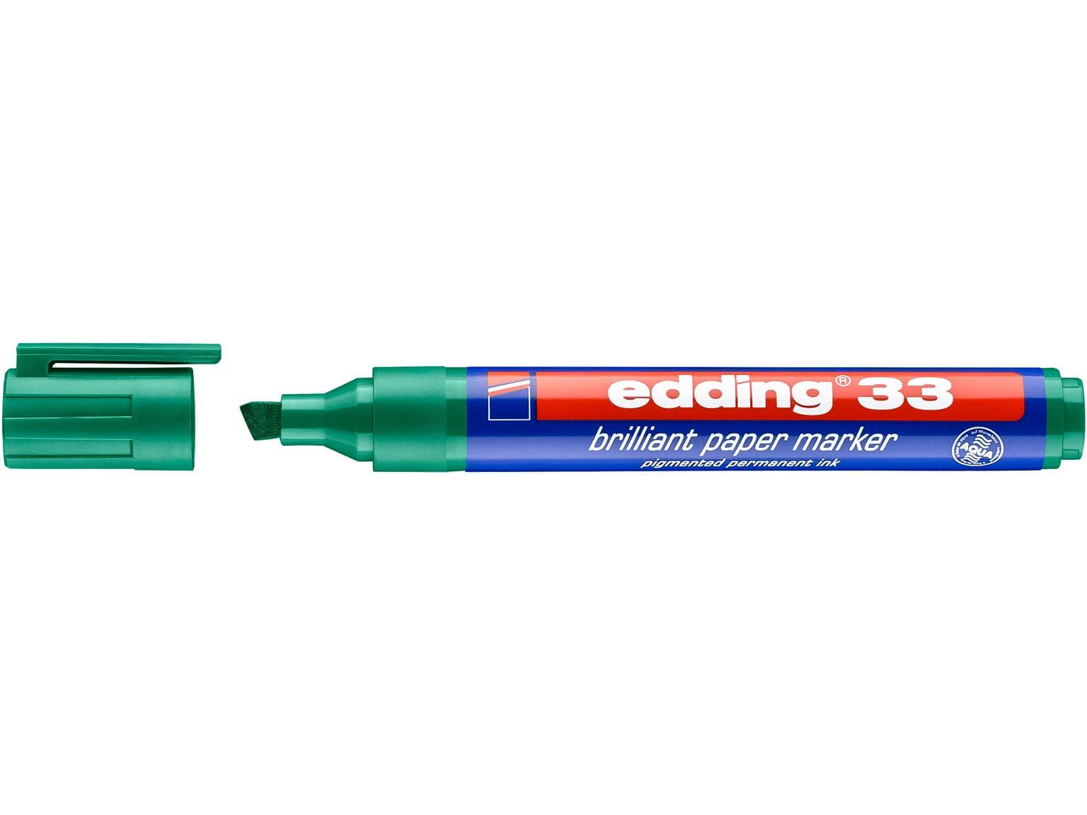 Marqueur permanent Edding 33 pointe biseautée verte 1-5 mm, couleur brillante