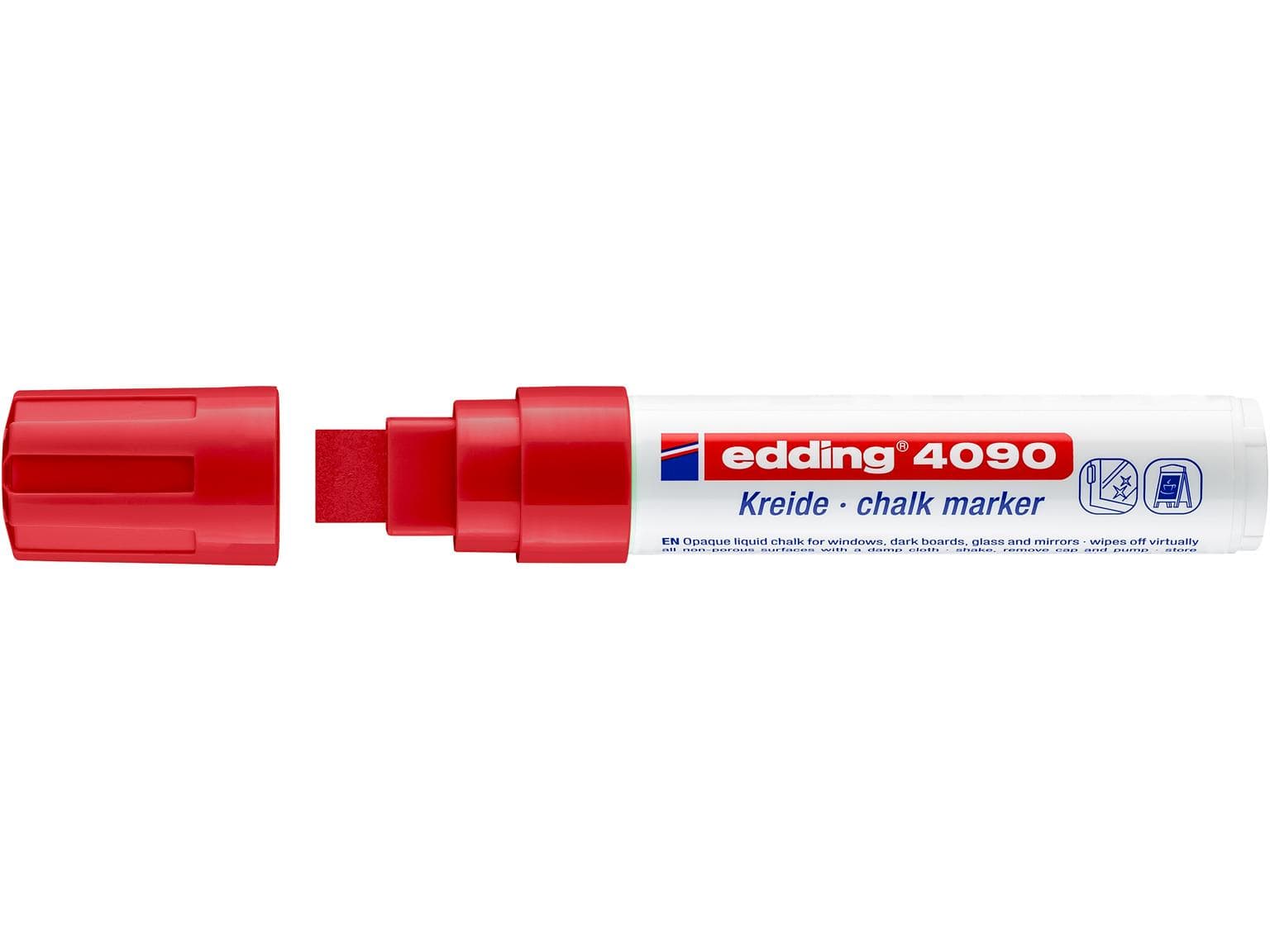 Marqueur craie edding 4090 pointe biseautée rouge 4-15 mm, non permanent