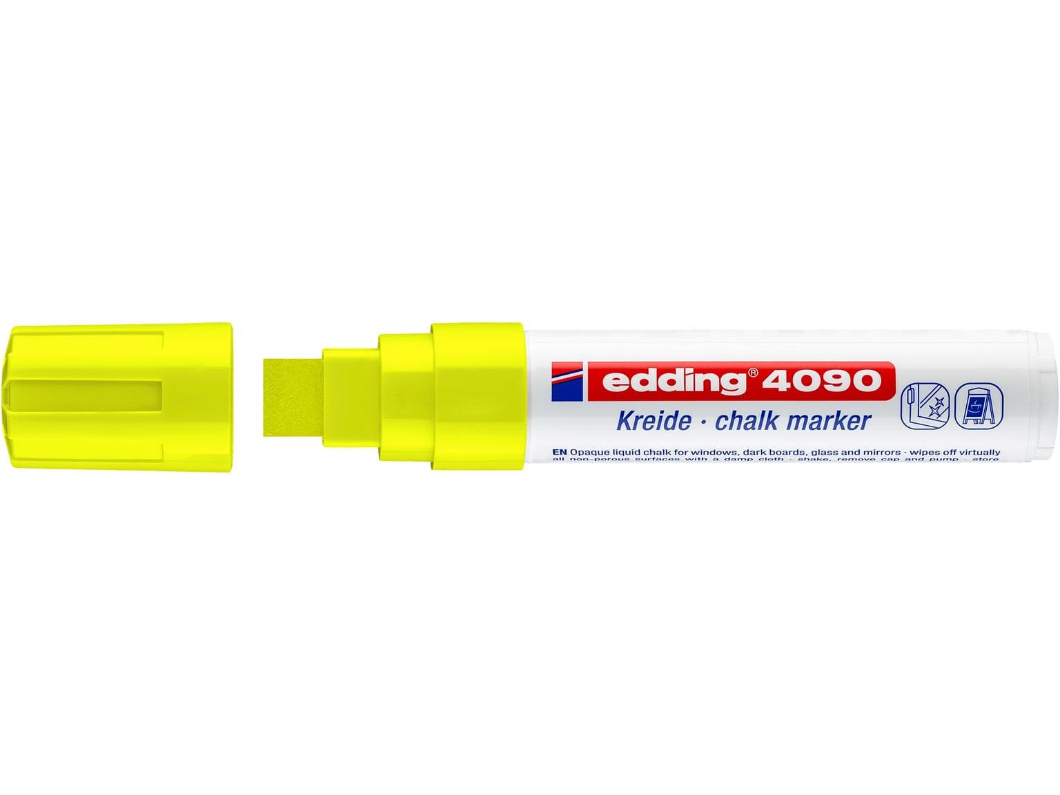 Marqueur craie edding 4090 jaune fluo, pointe biseautée 4-15 mm, non permanent