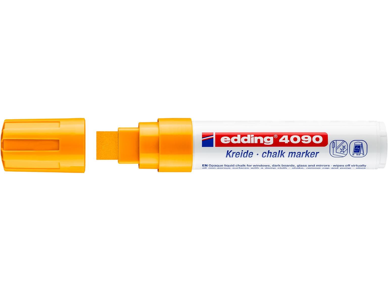 Marqueur craie edding 4090 orange fluo pointe biseautée 4-15 mm, non permanent