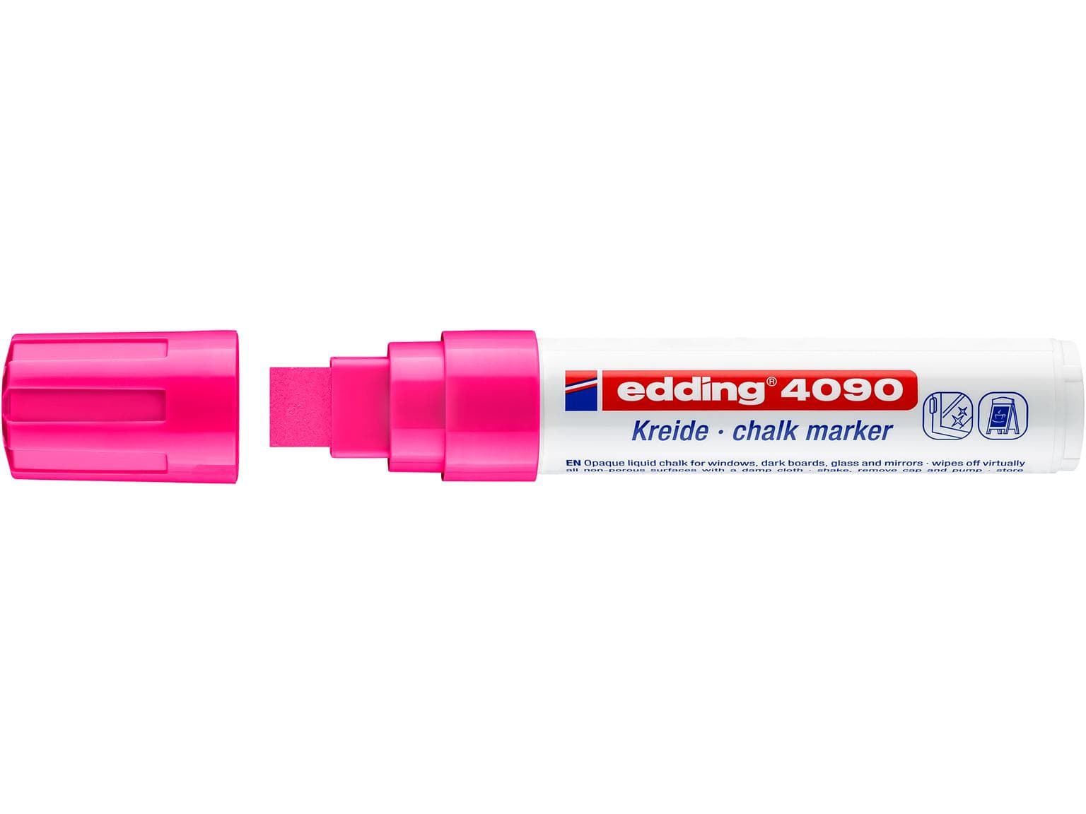 Marqueur craie edding 4090 rose fluo, pointe biseautée 4-15 mm, non permanent