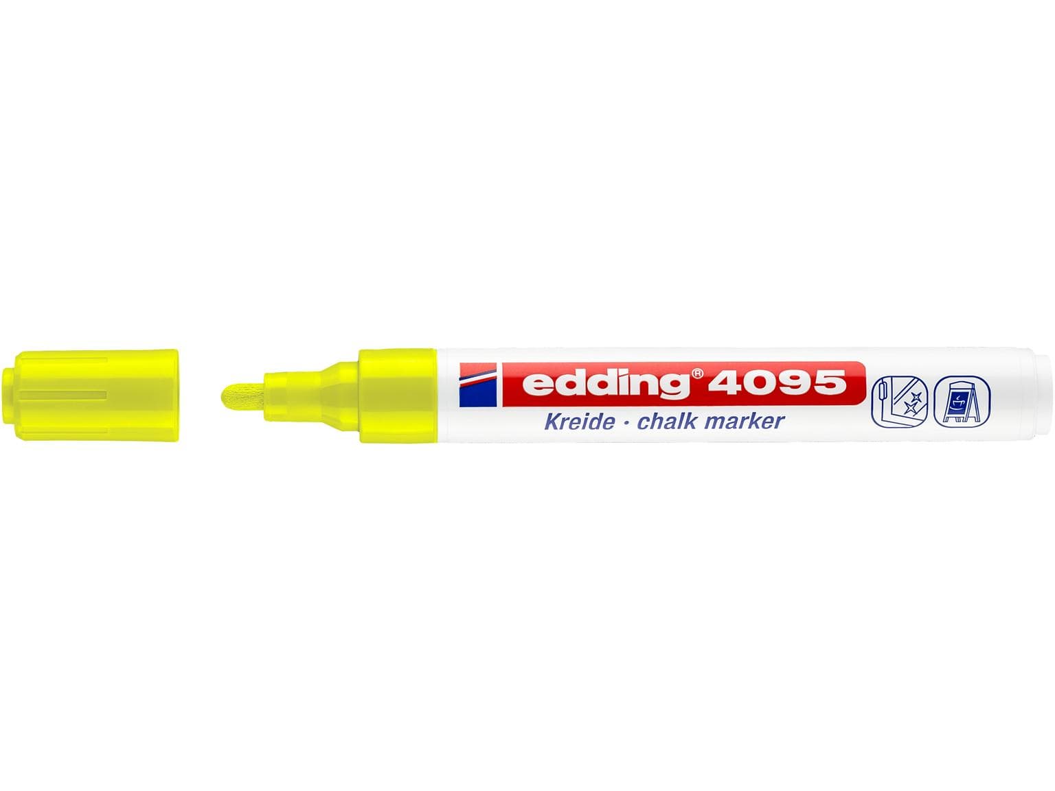 Marqueur craie edding 4095 jaune fluo, pointe biseautée 4-15 mm, non permanent