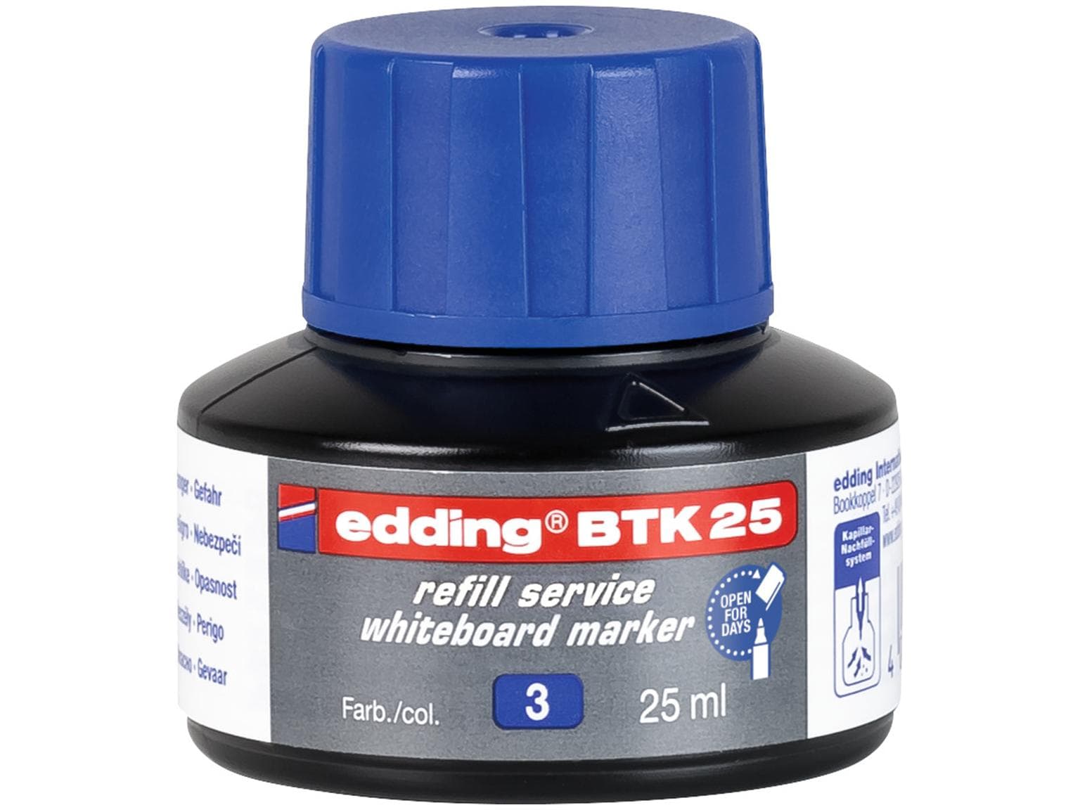 Recharge d'encre edding BTK25 bleue avec système capillaire