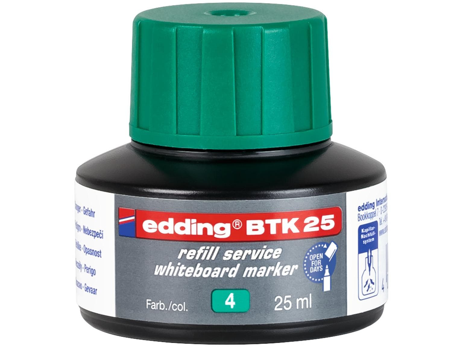 Recharge d'encre edding BTK25 verte avec système capillaire