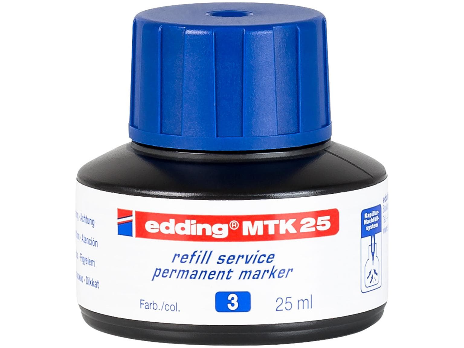 Recharge d'encre edding MTK25 bleue avec système capillaire