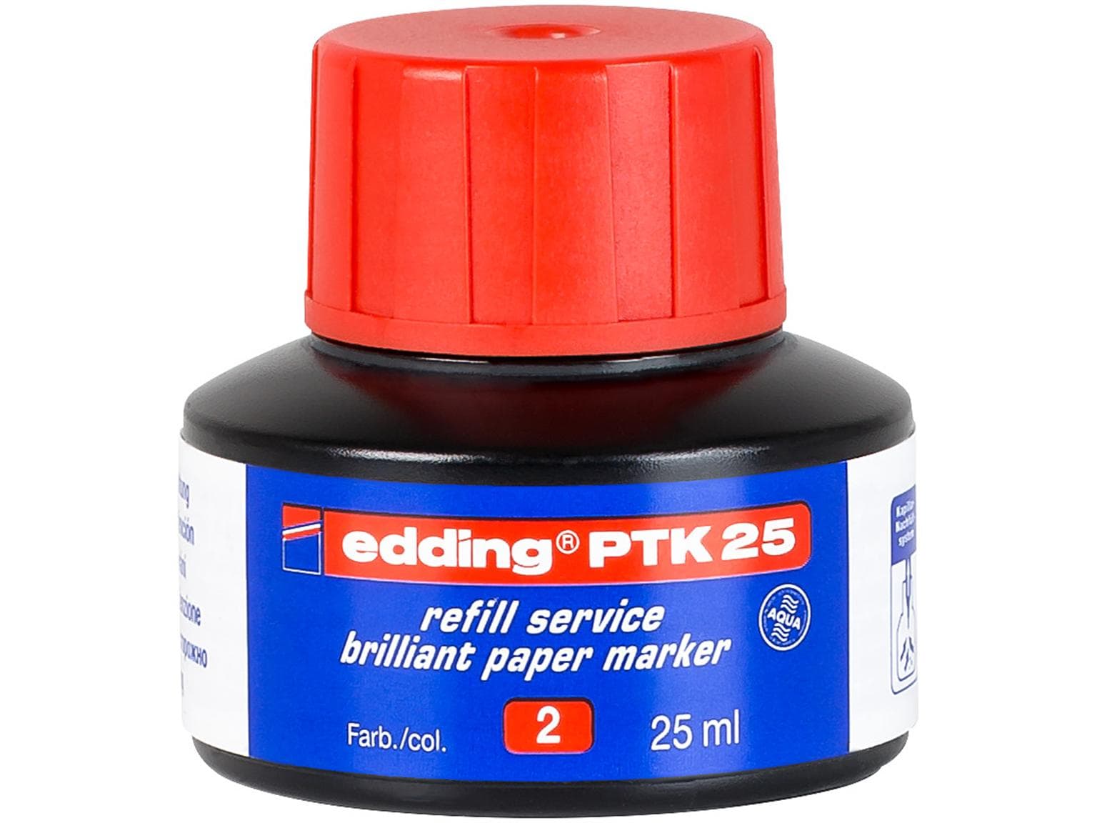 Recharge d'encre edding PTK25 rouge avec système capillaire
