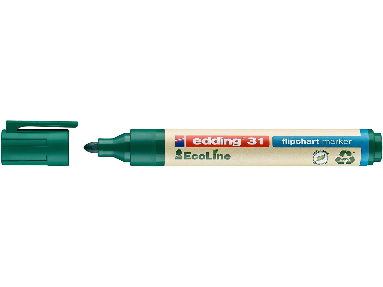 Pennarello per lavagna a fogli mobili Edding 31 EcoLine verde, punta tonda 1,5-3 mm, ecologico