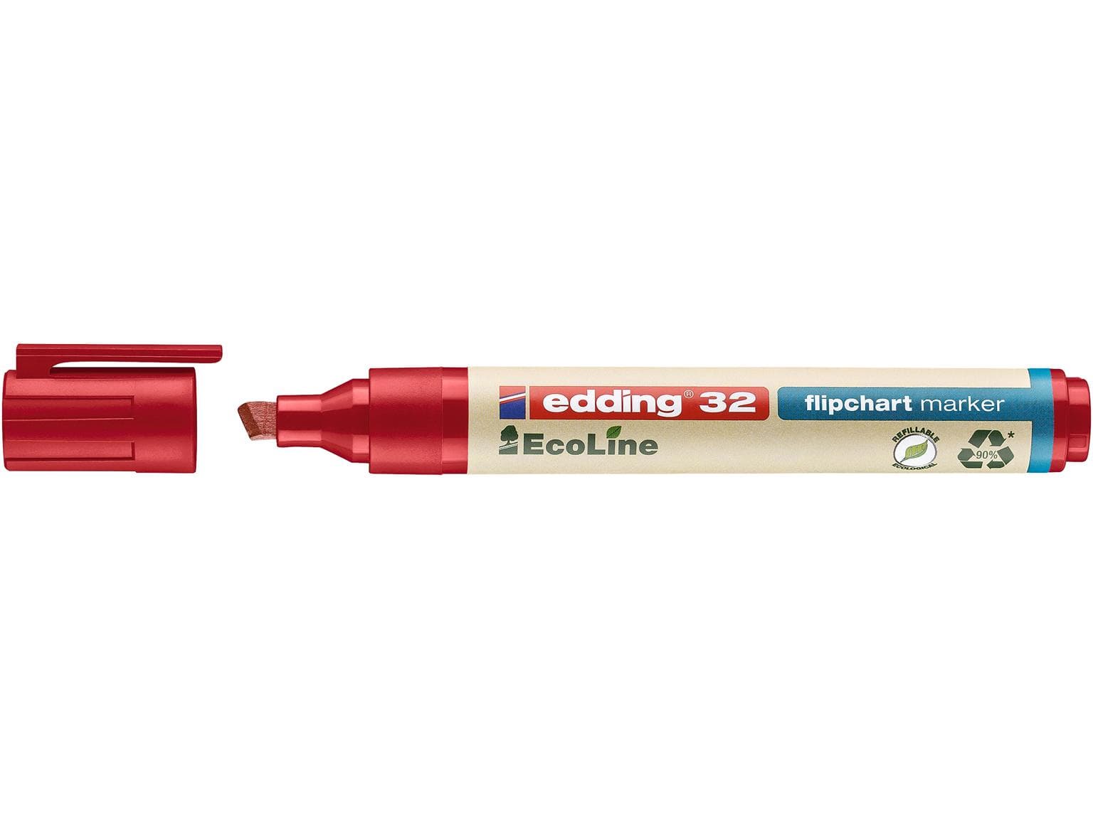 Pennarello per lavagna a fogli mobili Edding 32 EcoLine rosso, punta a scalpello 1-5 mm, ecologico