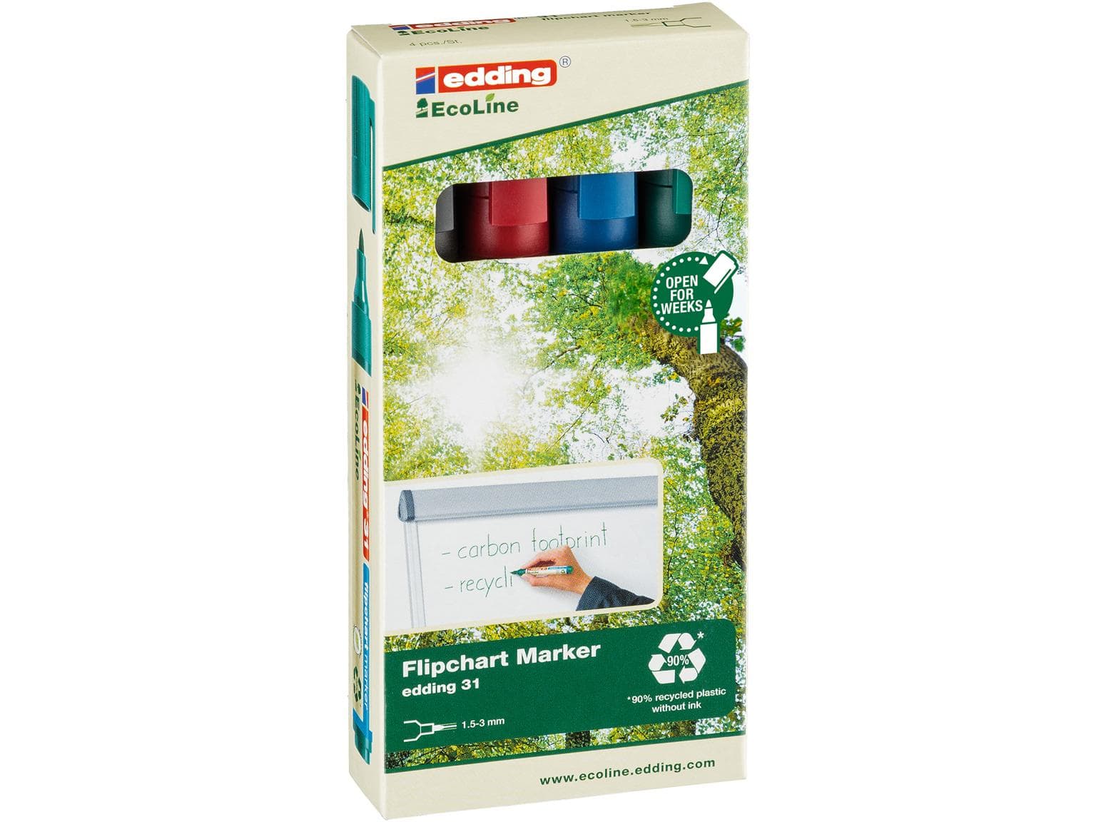 Marqueur pour tableau de conférence Edding 31 E-4 EcoLine, pointe ronde 1,5-3 mm, respectueux de l'environnement