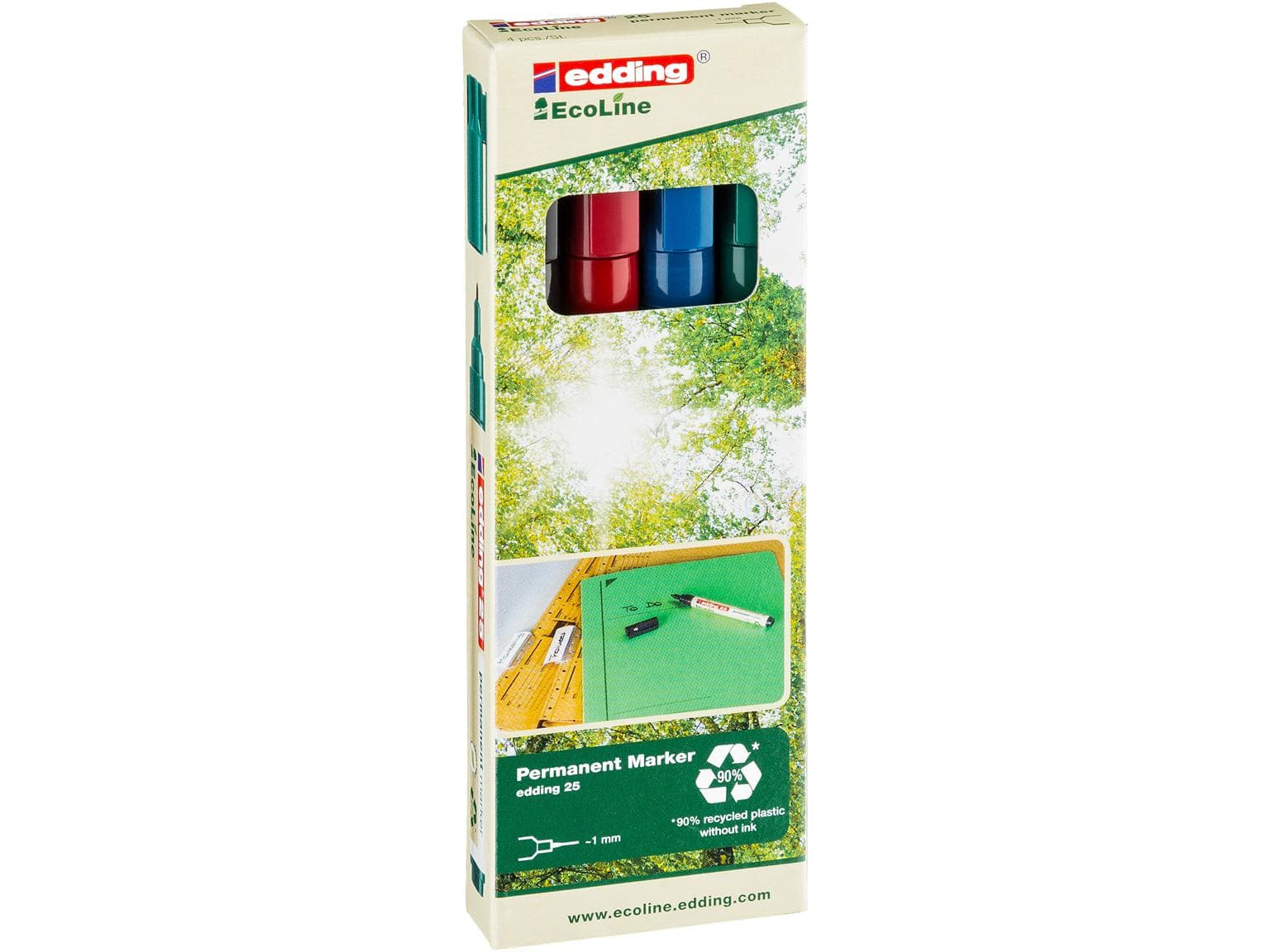 Marqueur permanent edding 25 E-4 EcoLine pointe ogive 1 mm, respectueux de l'environnement