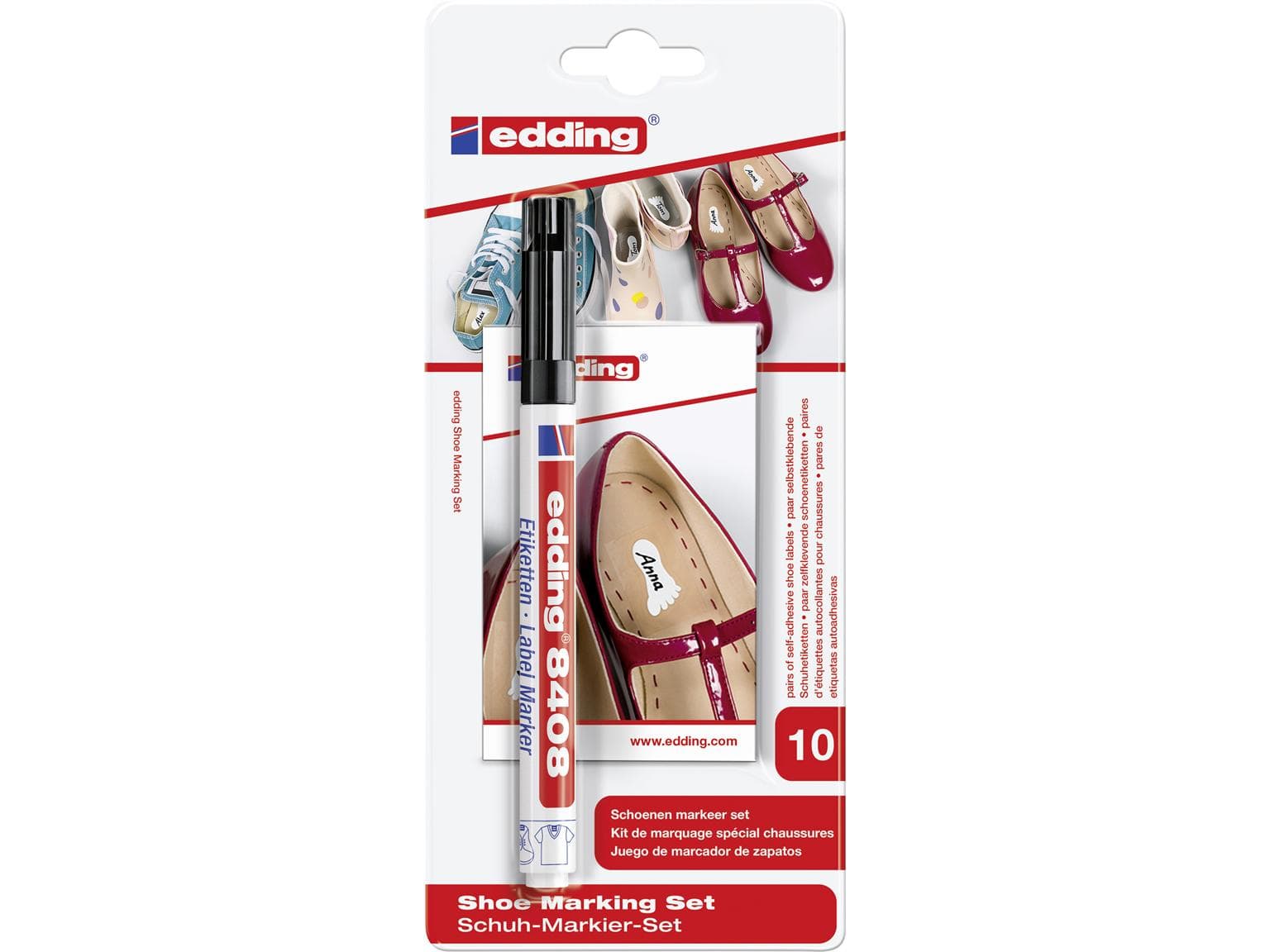 Set de marqueurs pour chaussures Edding 8408 + 10 paires d'étiquettes Etik 8408 + 10 paires d'étiquettes