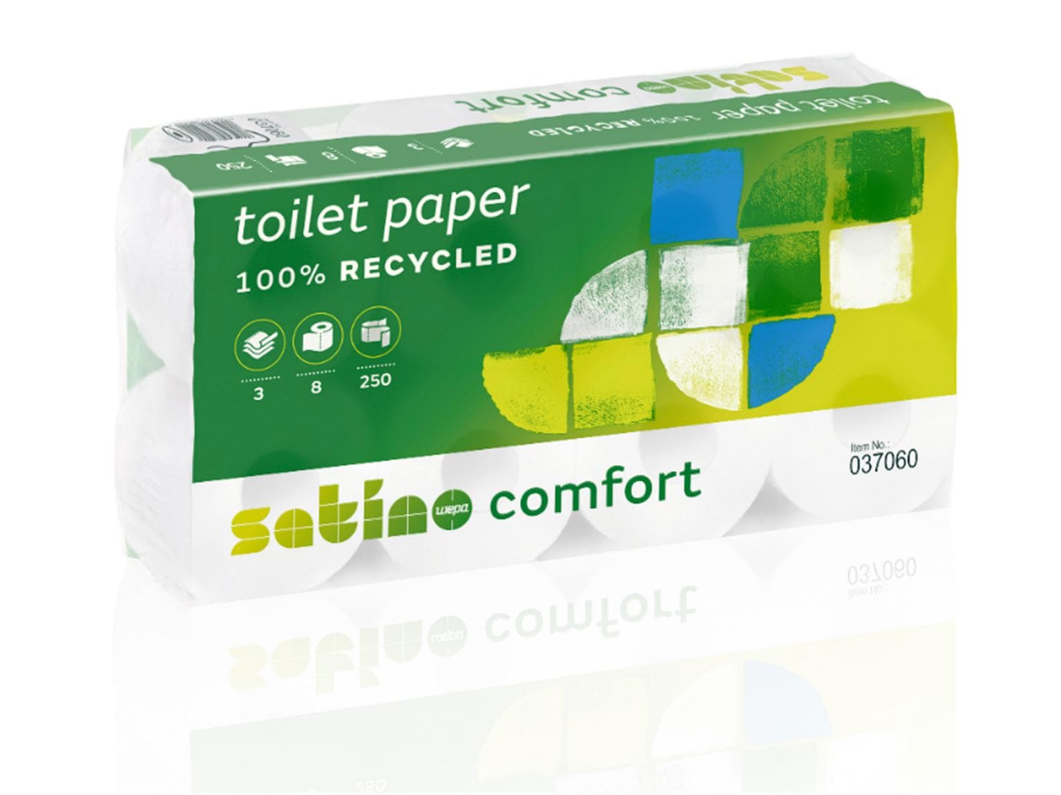 Carta igienica Comfort 3 veli 100% riciclata bianca, 250 fogli (9,5 x 12 cm)