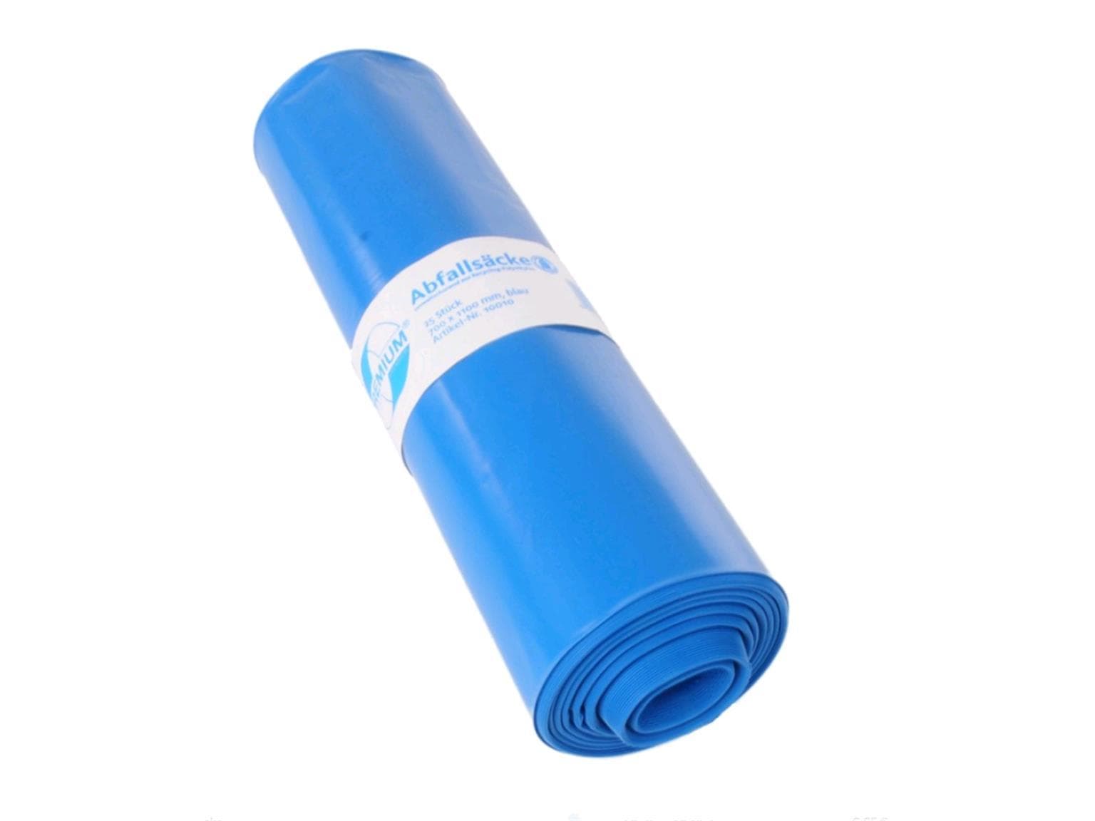 Sacchi per la spazzatura 140L, LDPE, blu 700 + 200 x 1100mm, 60my