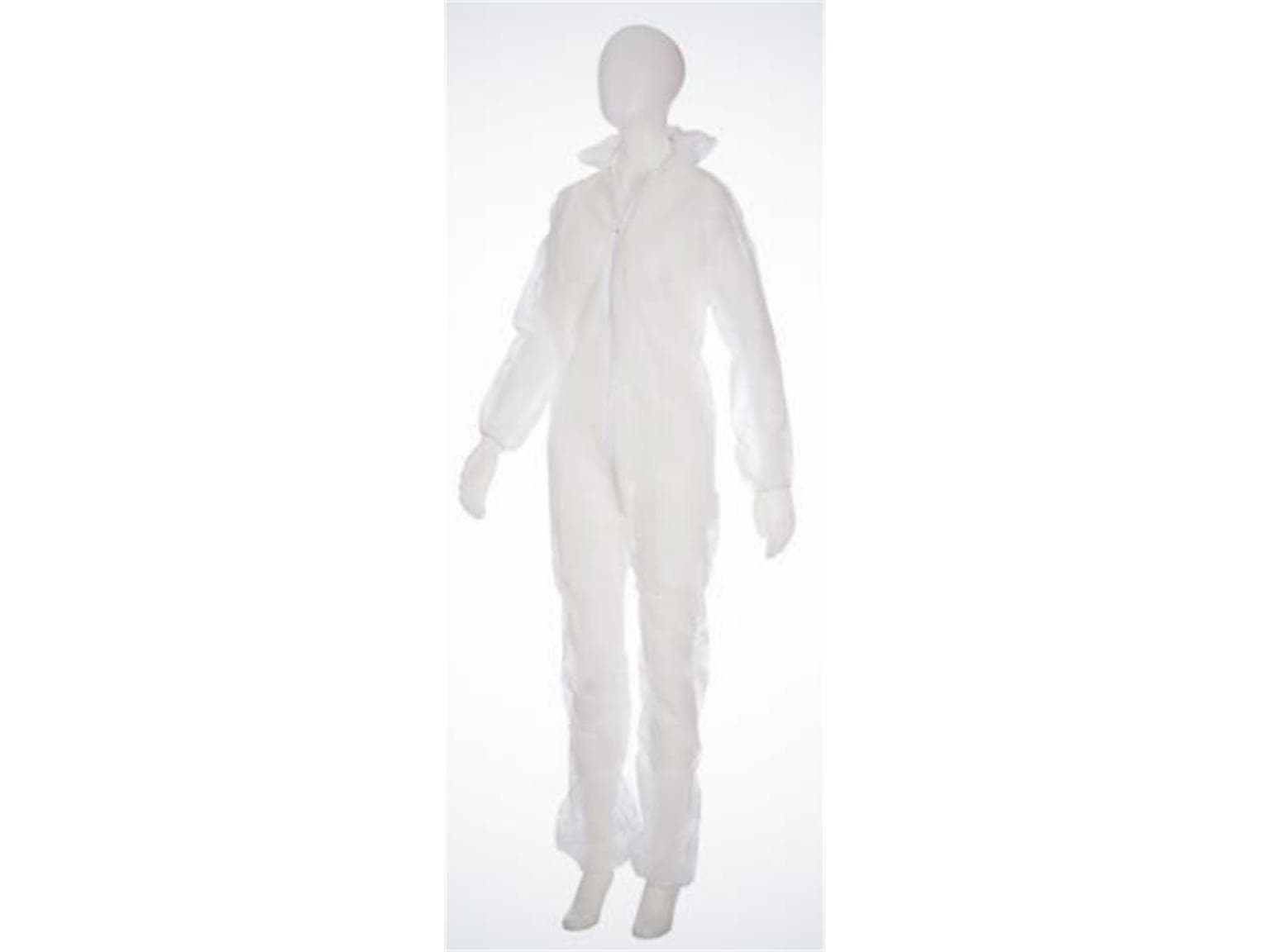 Combinaison à capuche, taille XXL, polaire PP blanche, 28g/m2, avec fermeture éclair,