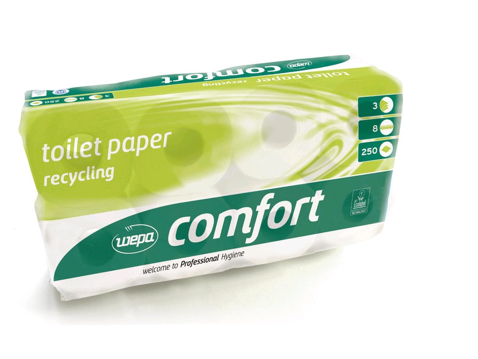 Carta igienica Comfort, 3 veli, 250 fogli bianco brillante, 100% riciclata