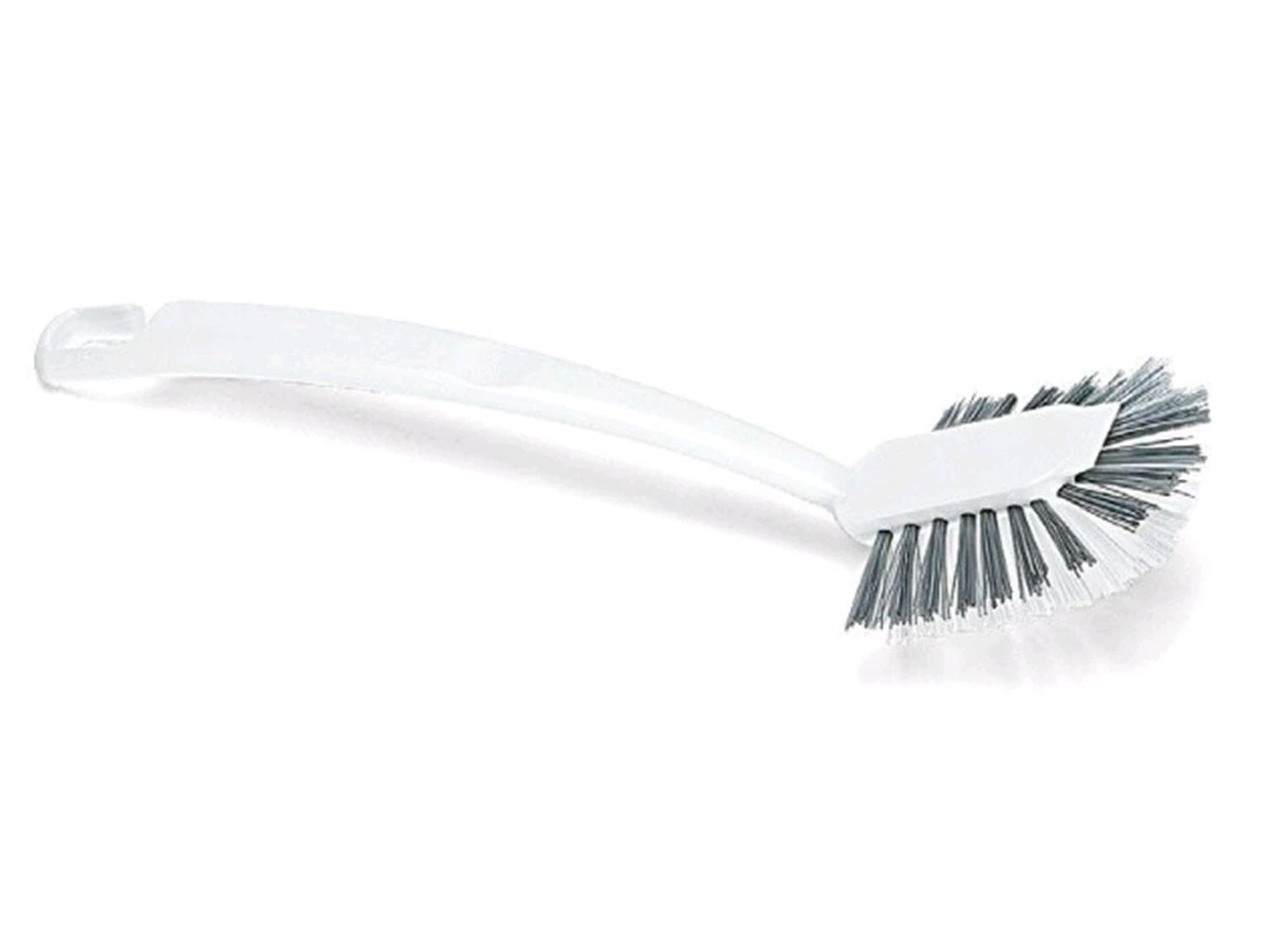 Brosse à vaisselle et à verre, grise et congelée, en plastique, carrée avec grattoir, latérale