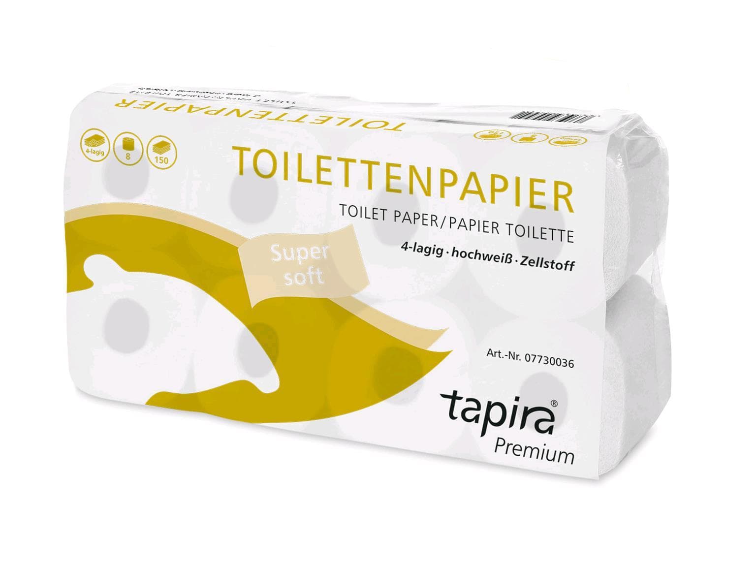 WC-Papier TAPIRA Premium, 100% Zellstoff 4-lagig, 150 Blatt, 9.5 x 13 cm,