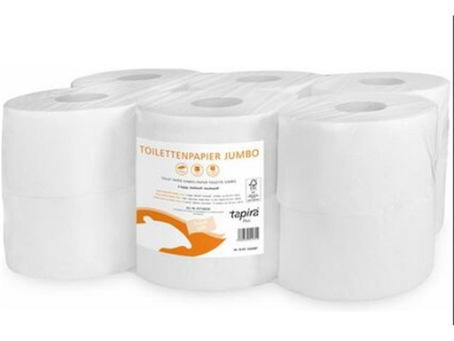 Carta igienica Jumbo Mini Tapira plus bianco brillante, riciclata, 2 veli, 600 fogli