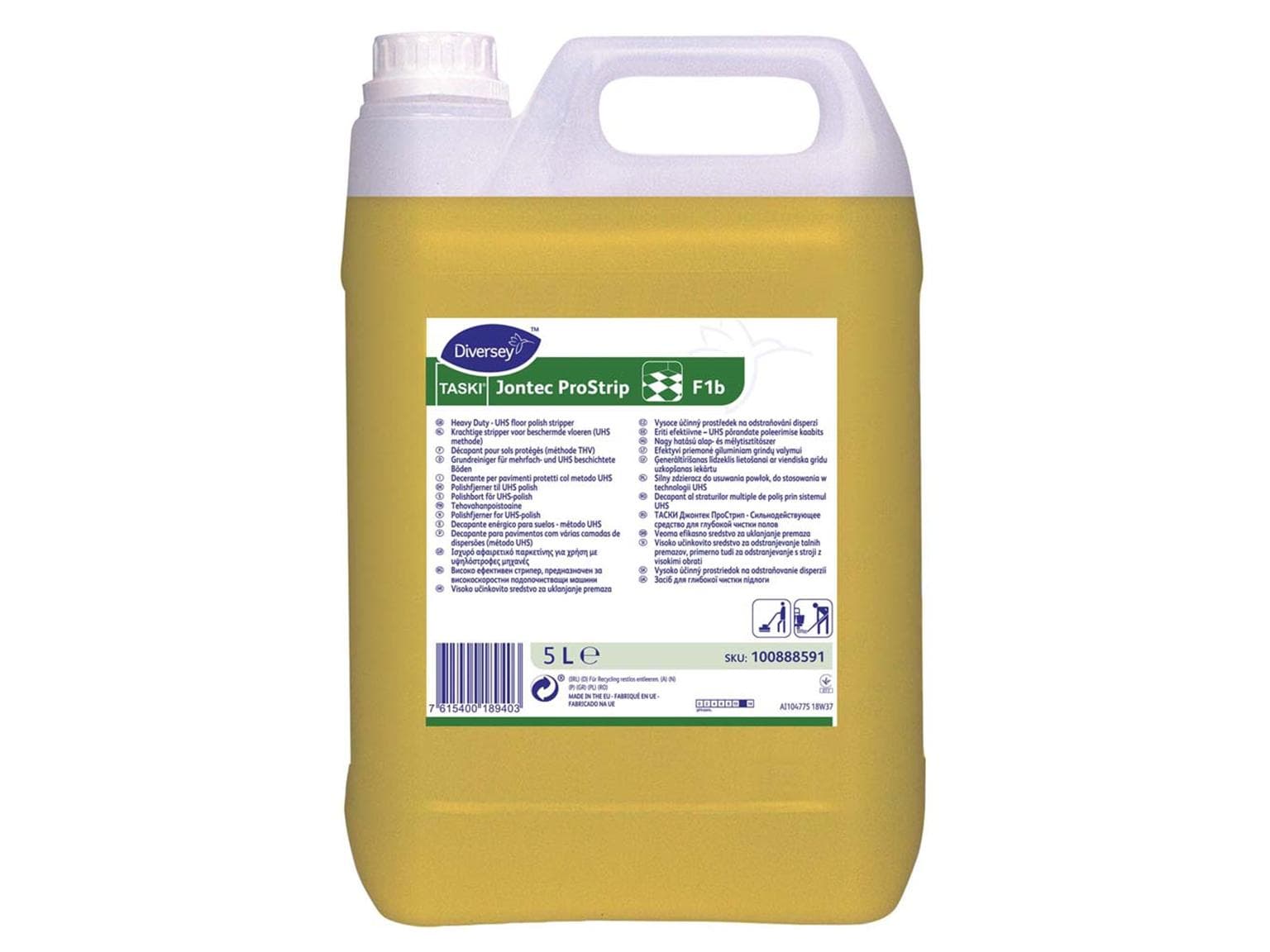 Detergente di base ad alte prestazioni TASKI Jontec Prostrip F1b, 2 taniche da 5 l