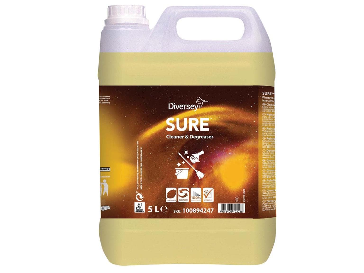 Sgrassatore e detergente per pavimenti Diversey SURE Cleaner & Degreaser, 2 contenitori da 5 l