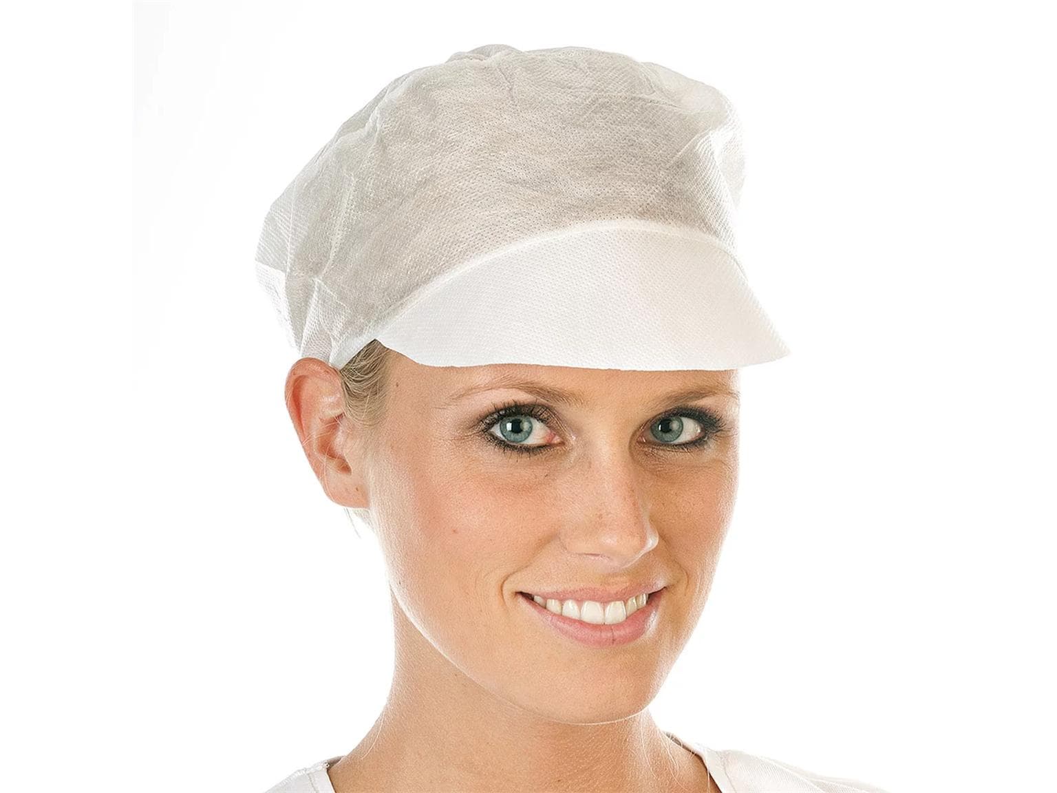 Casquette à visière blanche, PP non tissé qualité solide, ø 31 cm, respirante
