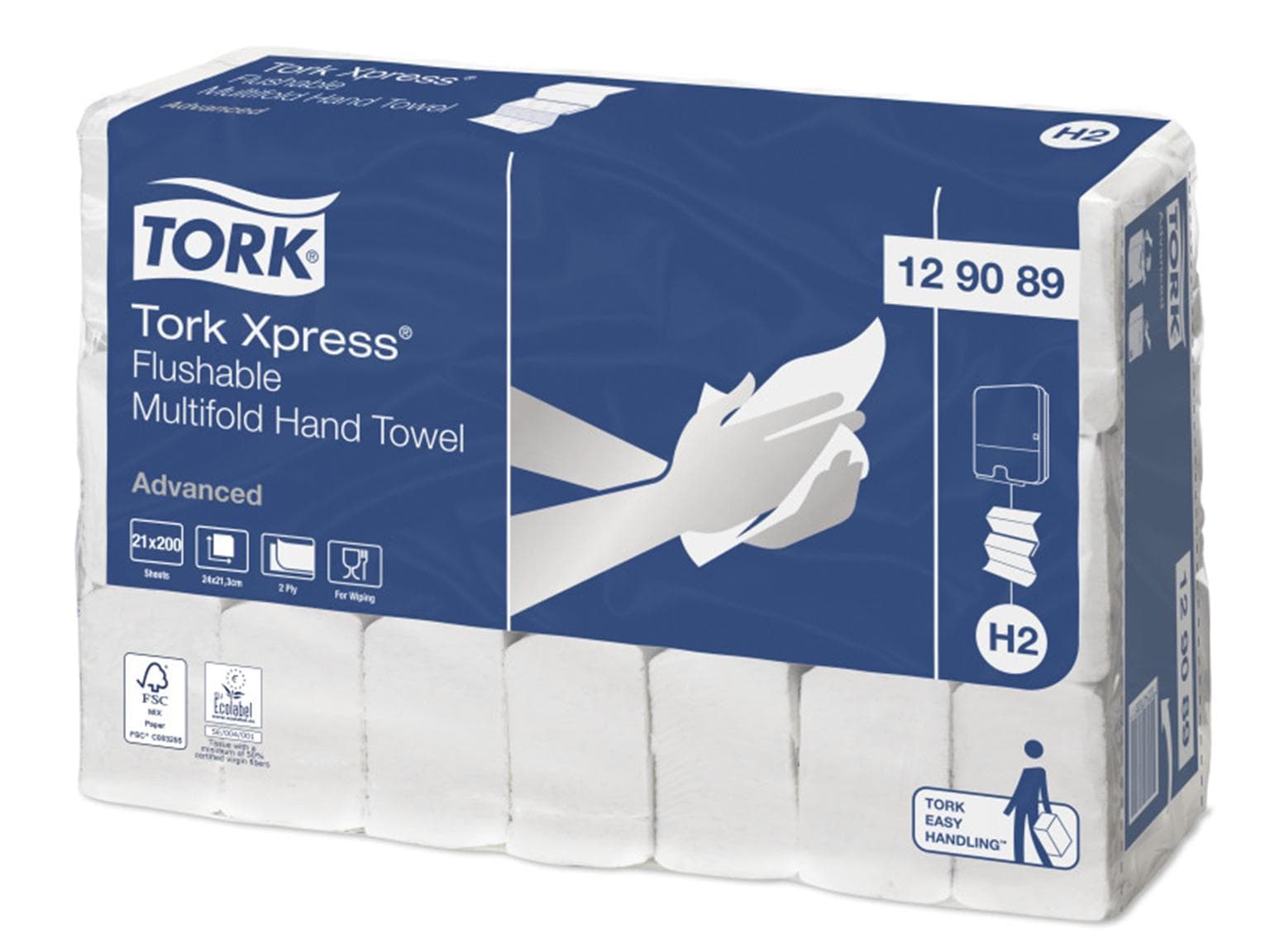 Asciugamani piegati Tork Advanced Interfold H2, cellulosa, bianco, 2 veli, piegati a Z