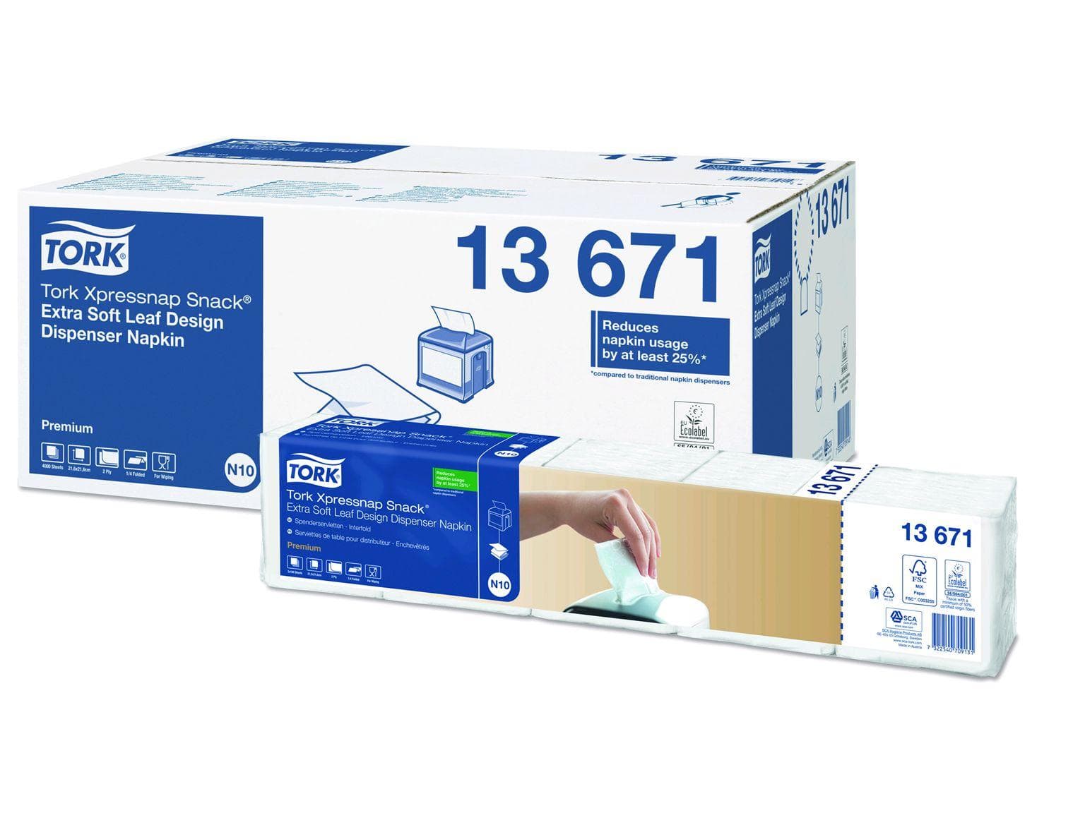 Tovaglioli dispenser Tork Premium Interfold 2 veli, 21,6 x 21,6 cm, bianco,
