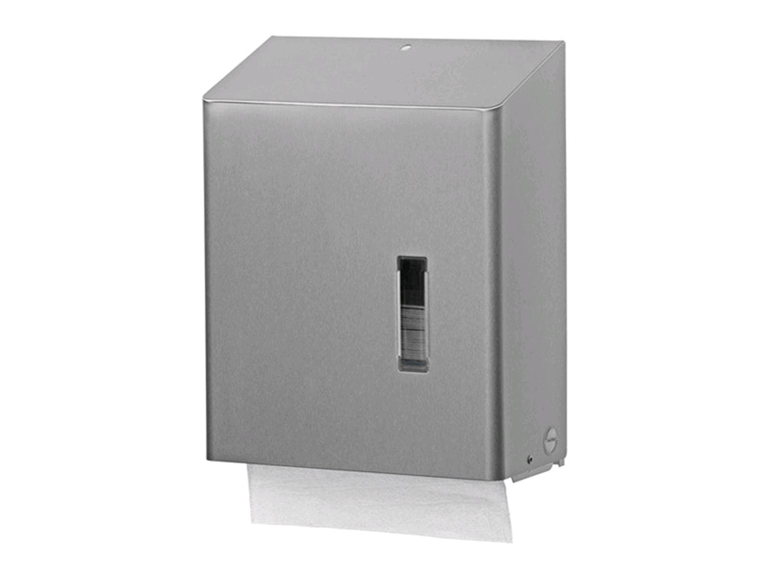 Distributeur de serviettes pliées SanTral HSU 31E en acier inoxydable, avec fenêtre de visualisation pour