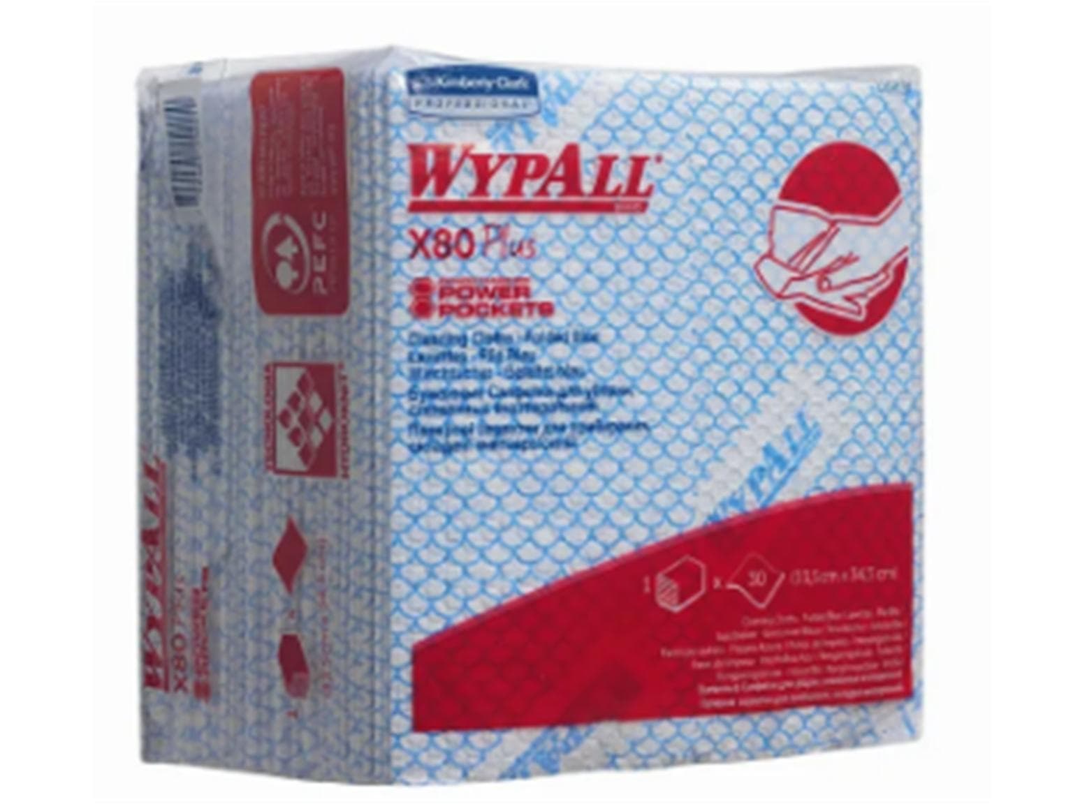 Chiffons de nettoyage Plus Wypall X80 bleu 35 x 34 cm, pliés en quatre, 1 pli