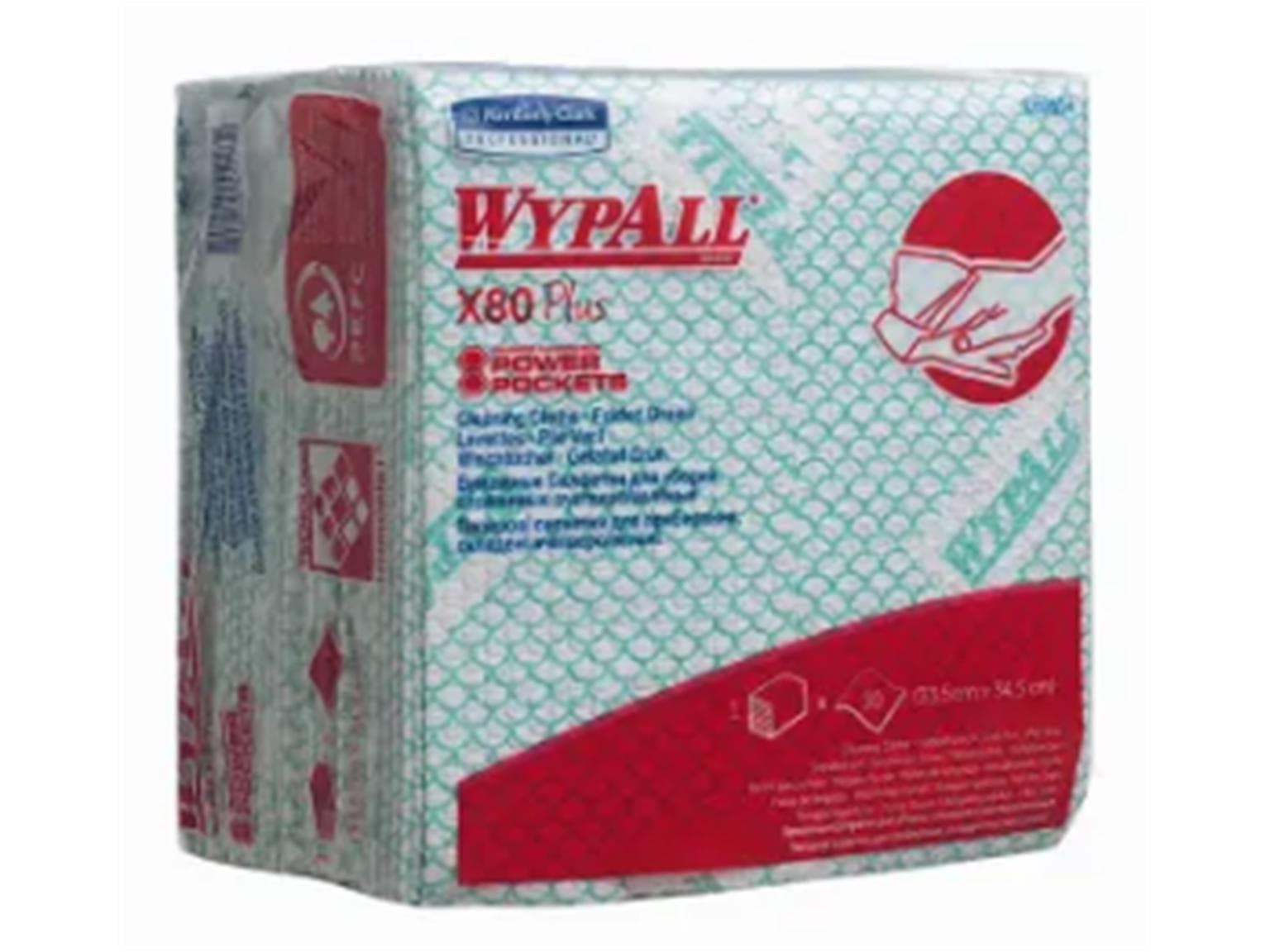 Chiffons de nettoyage Plus Wypall X80 vert 35 x 34 cm, pliés en quatre, 1 pli