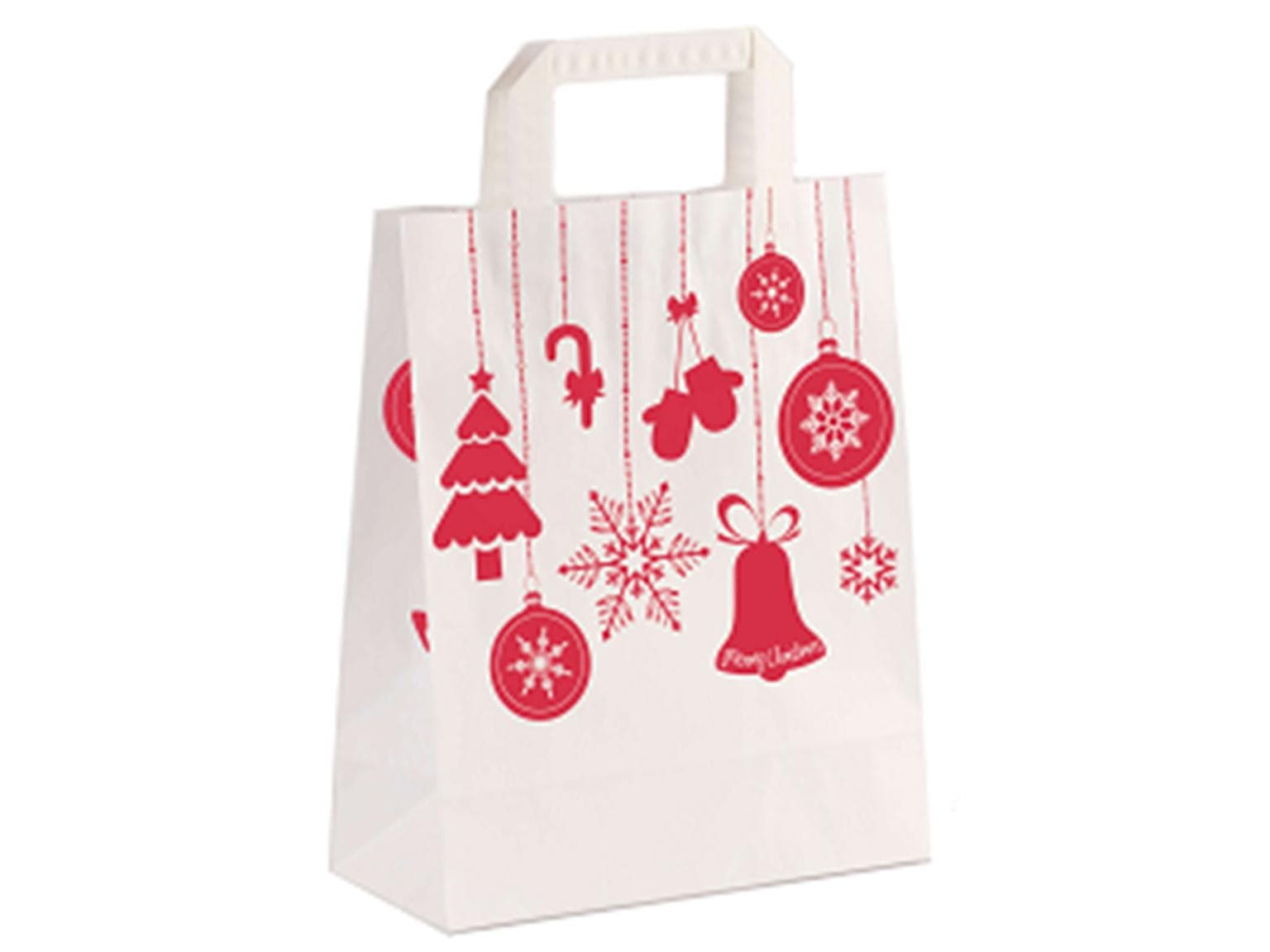 Sacs en papier Kraft blanc 80 gm2, "Décorations de Noël" 320 x 140 x 420 mm,
