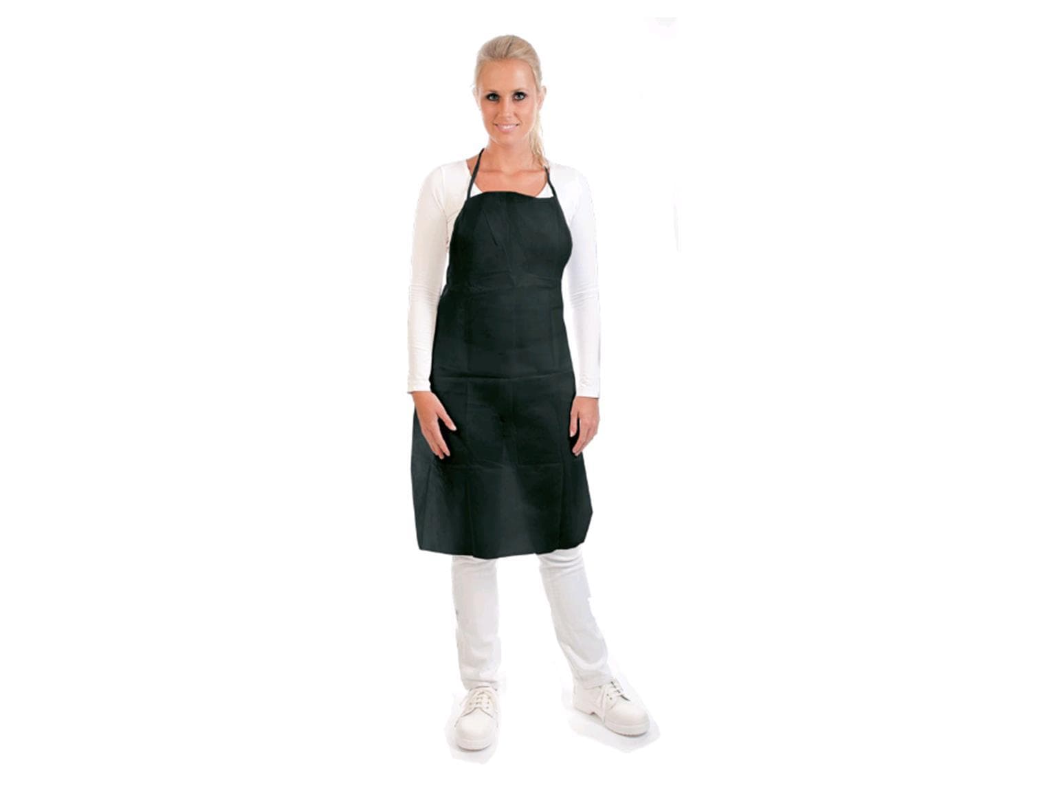 Grembiule con pettorina, PP, 40 gm2, nero, monouso, 90 x 70 cm, resistente all'umidità e allo sporco