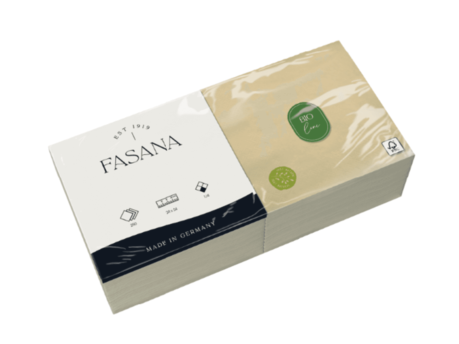 Serviette en papier non blanchie 2 plis 24 x 24 cm, pli 1/4, 100 % recyclable