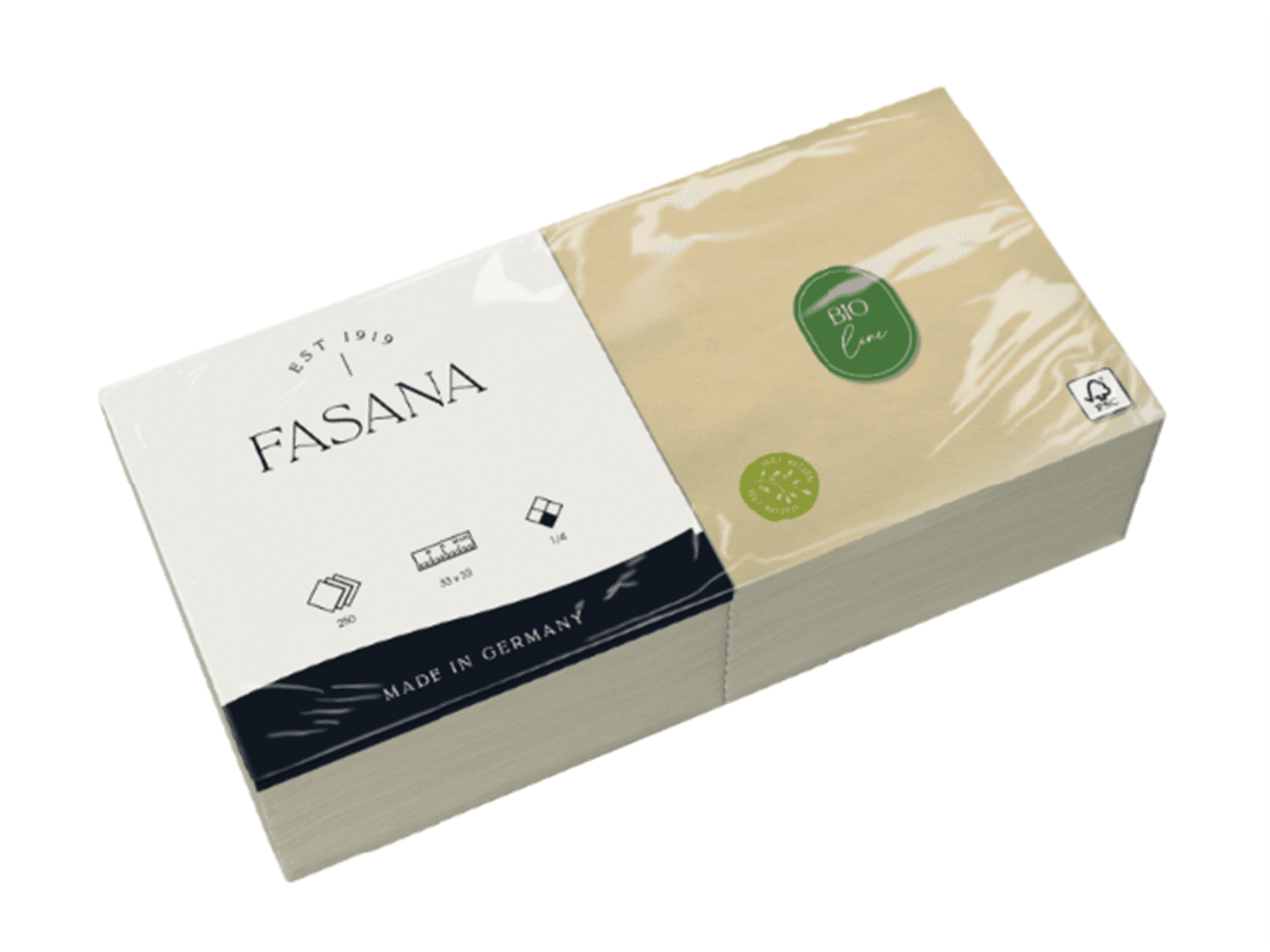 Serviette en papier non blanchie 2 plis 33 x 33 cm, pli 1/4, 100 % recyclable