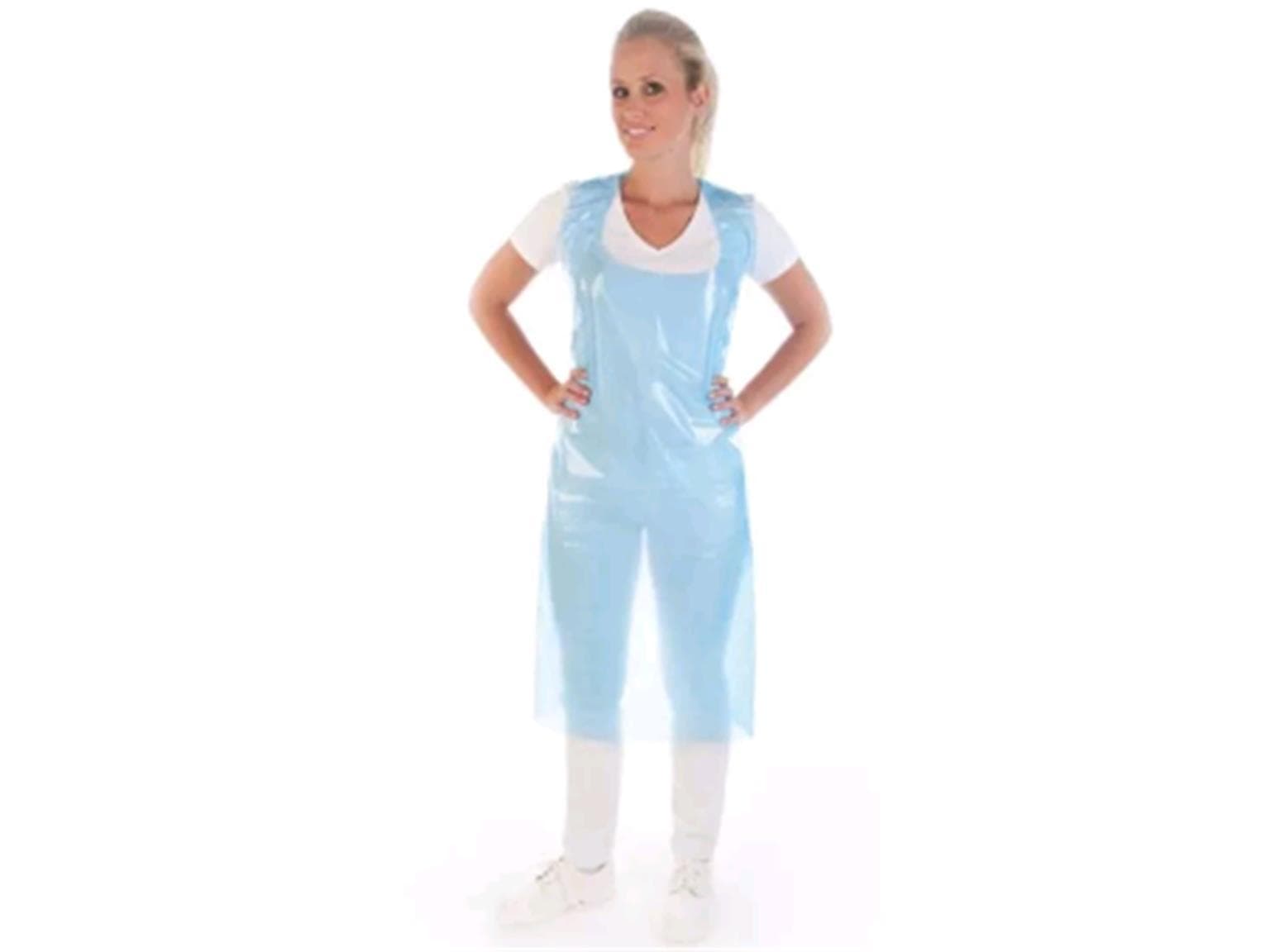 Grembiuli monouso, bloccati, LDPE goffrato, blu, idrorepellenti, 60 µm