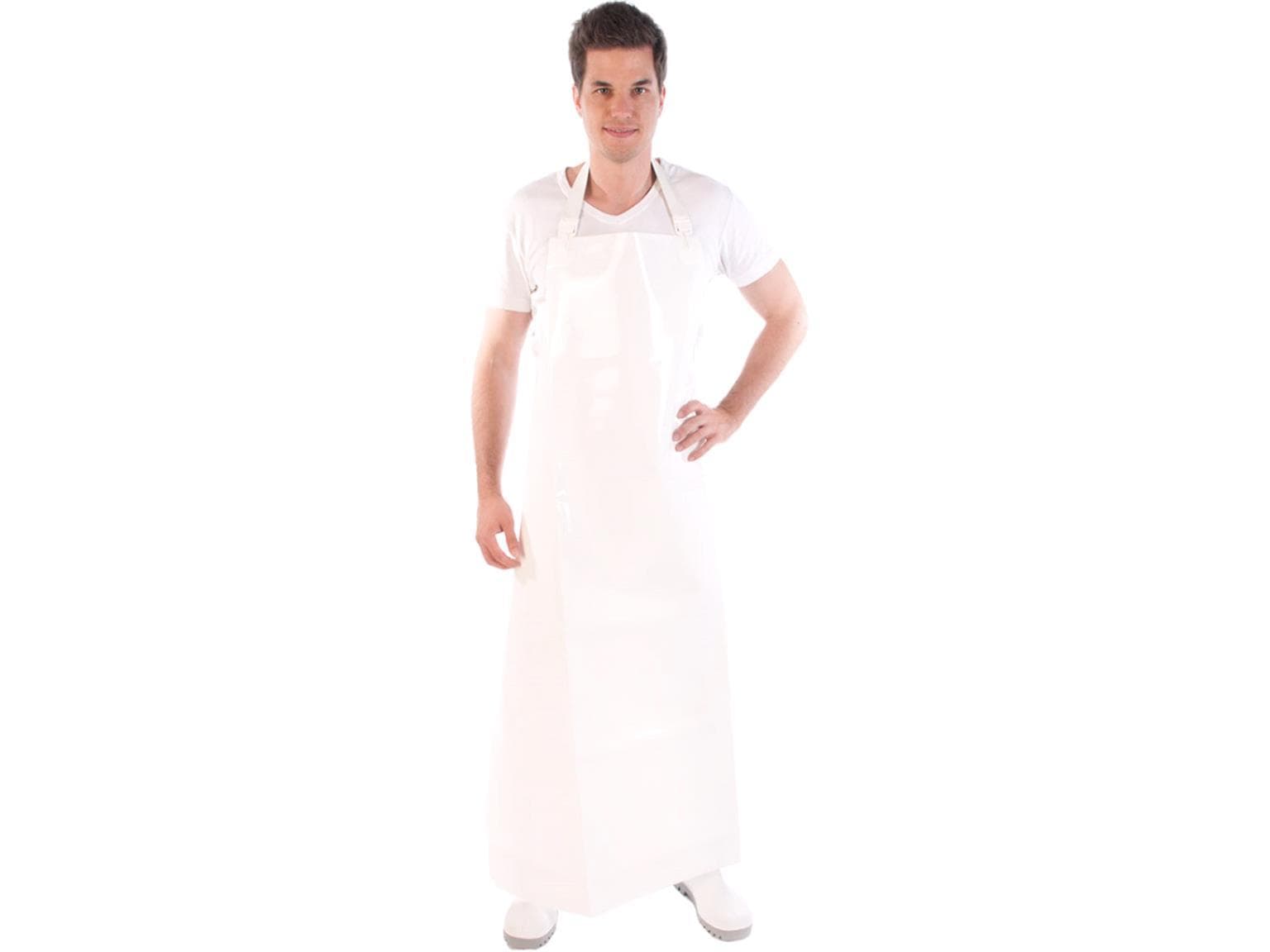 Tablier bavette en PU, 300 my, 130 x 90 cm, blanc