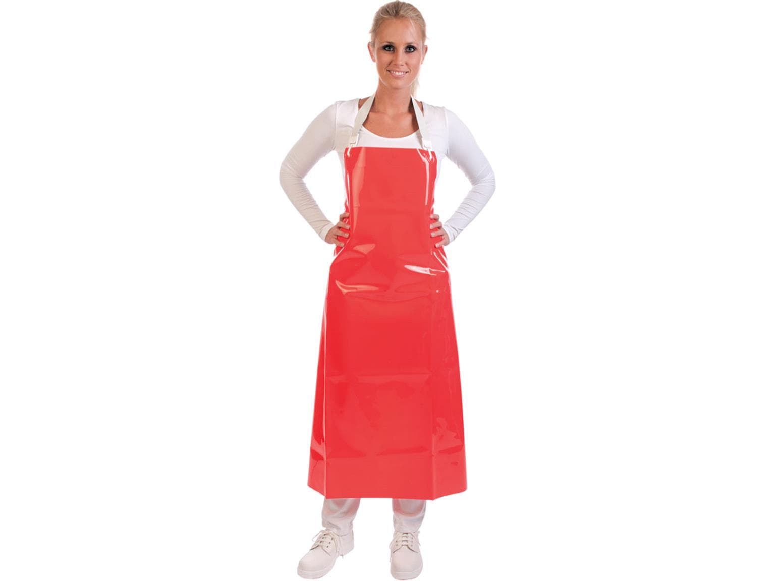 Tablier bavette en PU, 300 my, 130 x 90 cm, rouge