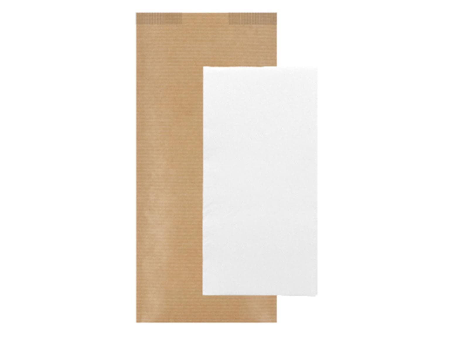 Sacchetto portaposate in carta kraft marrone, a coste strette, 11 x 25 cm, con bordo bianco