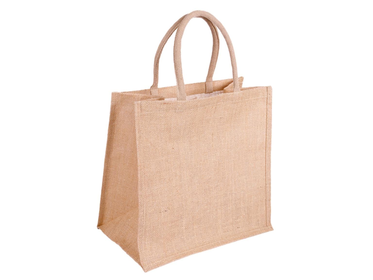 Borsa da trasporto in iuta, marrone naturale, 32 + 20 x 25 cm, riutilizzabile,