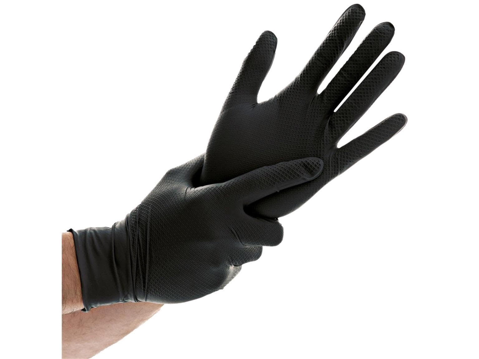 Guanti in nitrile Power Grip neri senza polvere, taglia L, lunghezza 24 cm