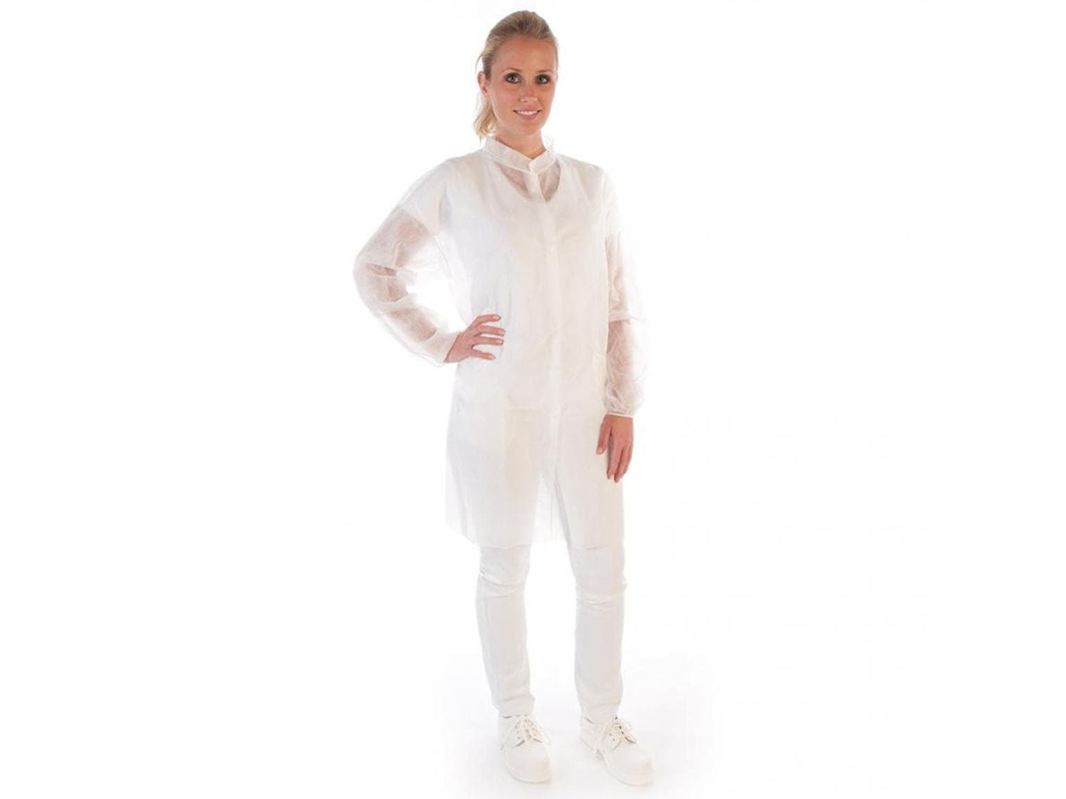 Blouse visiteur polaire PP 30 gm2, taille M blanche, longueur 110 cm, respirante,