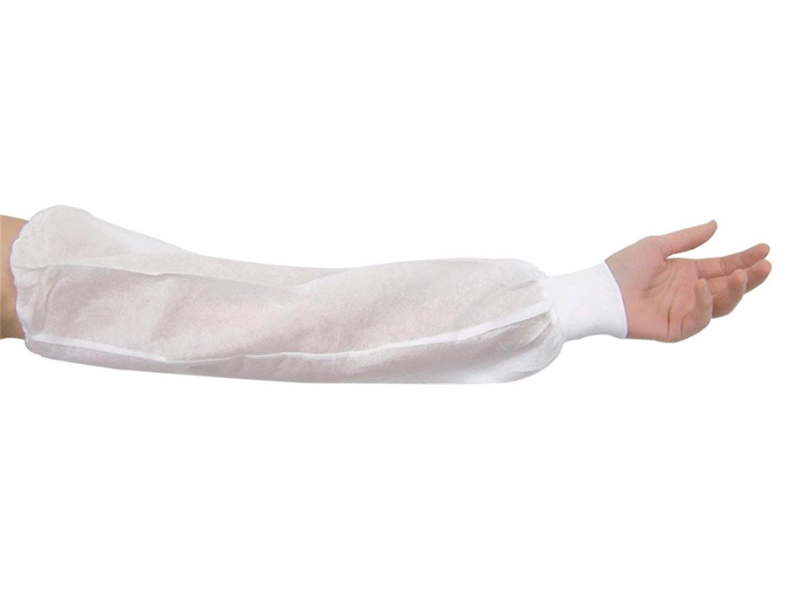 Manchons de protection blancs en SMS, longueur 45 cm, avec poignets tricotés
