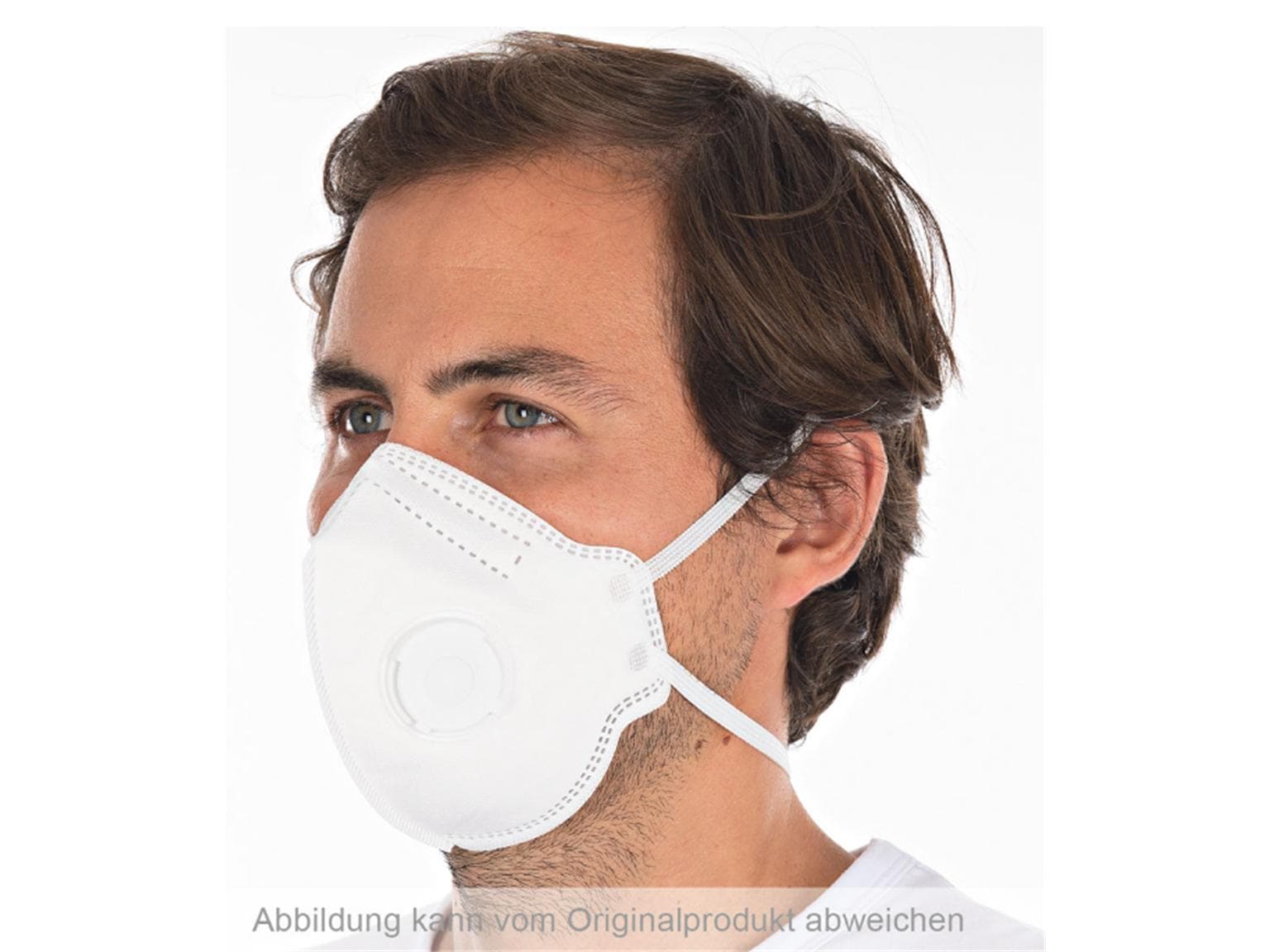 Masque respiratoire FFP2 avec valve, PP, blanc, pliable verticalement, bandeau